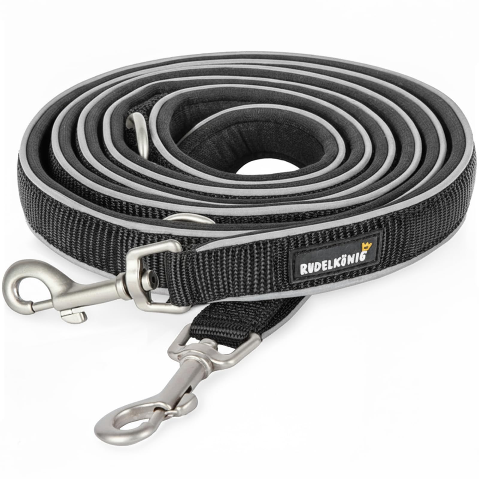 Rudelkönig Laisse Chien Multiposition Paola - Réglable, 2,30 m | Laisse bandoulière mains libres pour 2 chiens - bandes réfléchissantes - mousqueton pivotant 360°