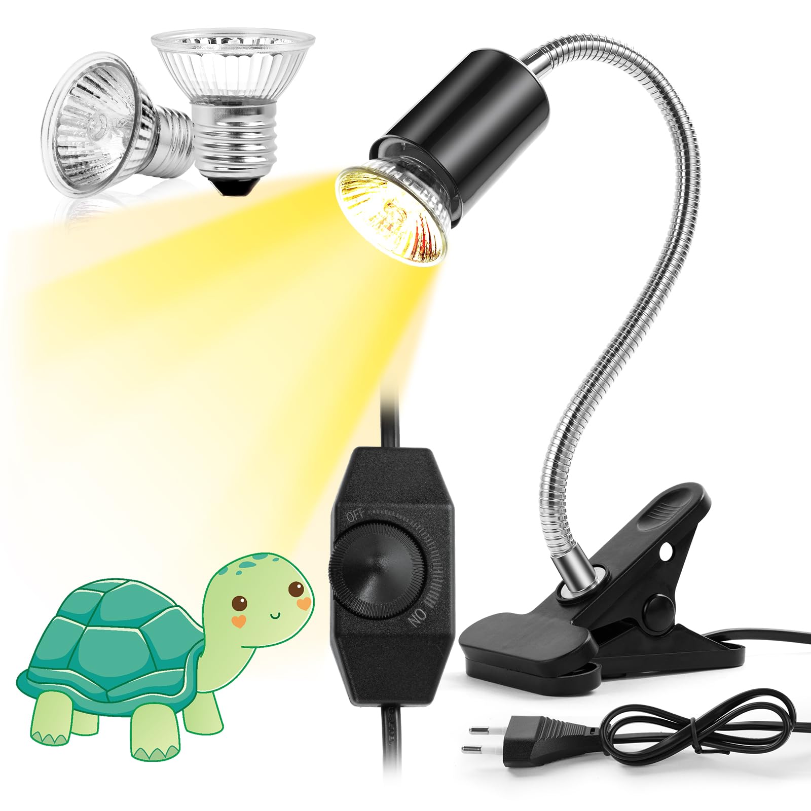 vsshe Lampe Reptiles Chauffante, Durable Lampe Chauffante Tortue avec 2 Ampoules E27 50W UVA/UVB, Pince rotative à 360°, pour Tortue, Serpent, Lézard, Cacatoès, Caméléon, Plantes succulentes etc.