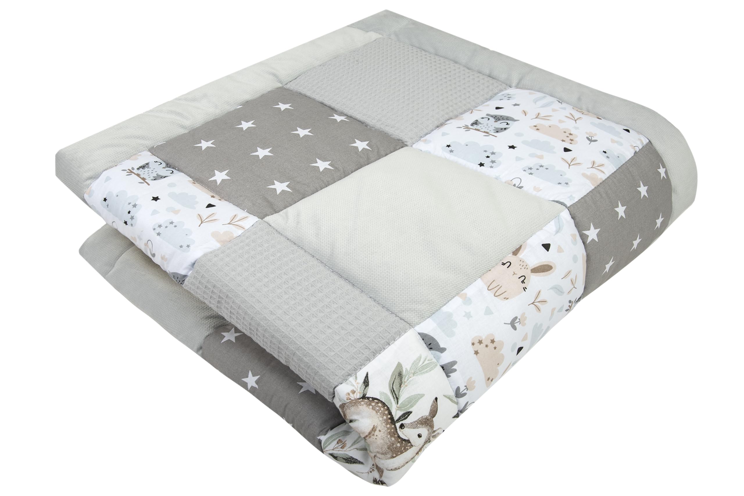 Medi Partners Tapis d'éveil Bebe de sol Motricité bébé parc Enfant jeux 120x120cm - 100% Coton Couverture Naissance pliable Multifonctionnel Mat Épais Doux Eveil Oeko-Tex (Cerf en feuilles)