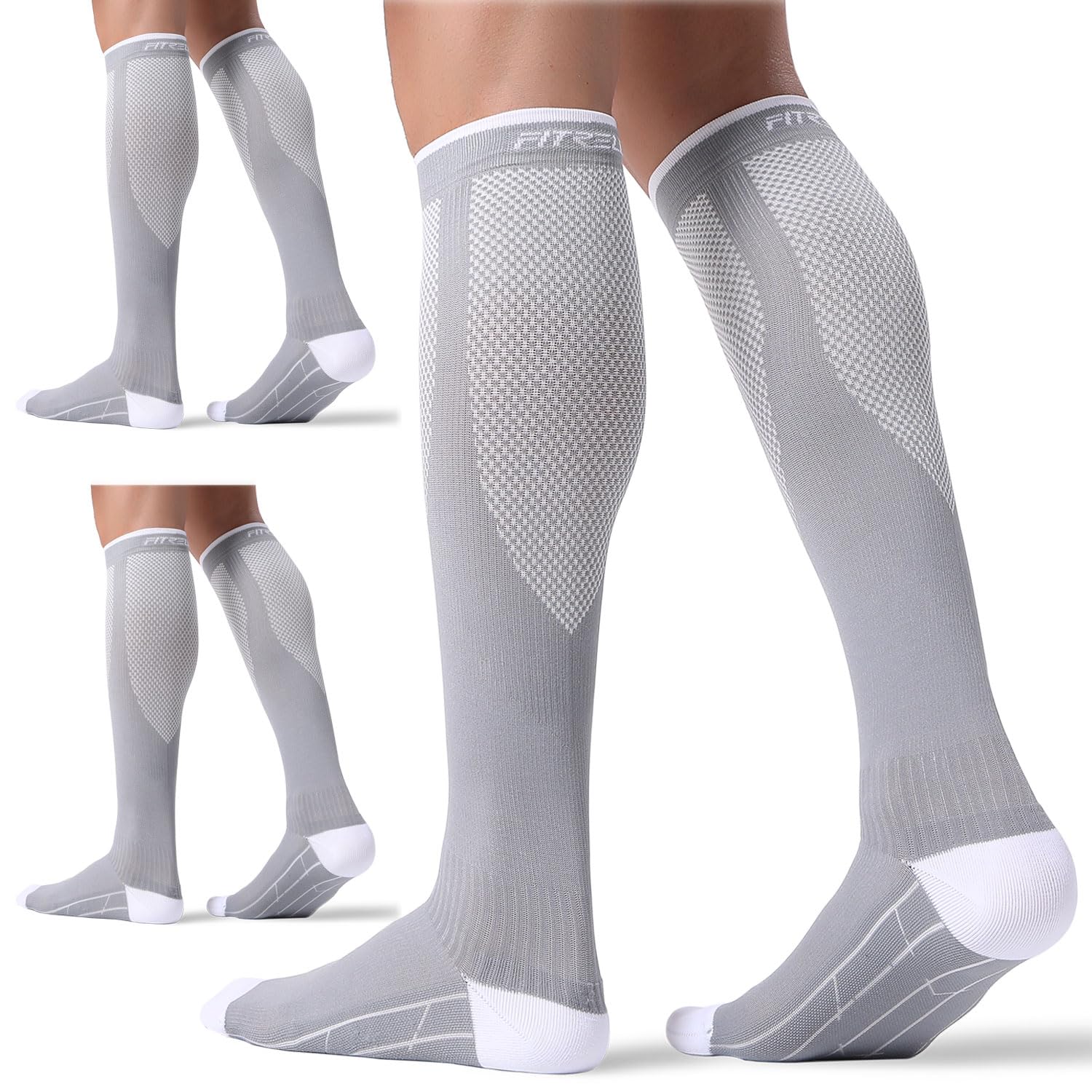FITRELL 3 Paires de Bas de Contention pour Femme & Homme 20-30 mmhg | Chaussettes de Contention pour Sport, Voyage, Avion, Grossesse, Infirmière et Varice