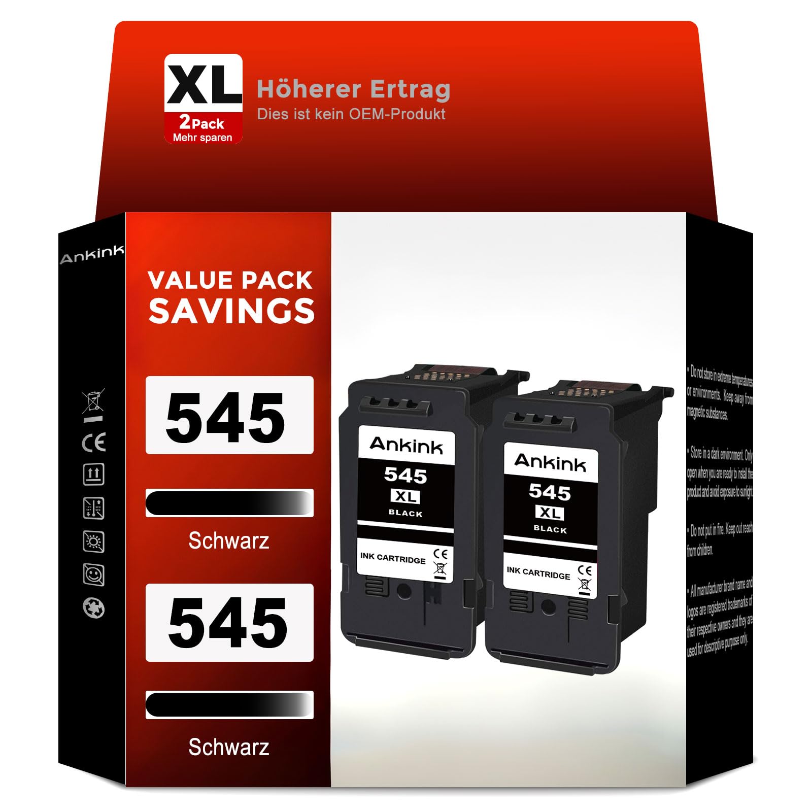ANKINK PG-545XL Cartouche d'encre Noir Remplacement pour Canon 545 XL | PG545 Compatible pour MG2450 MG2550 MG2550s MG2950 MG2950s TR4550 TR4541 TR4650 TS3150 IP2850 MX490 MX495 MG3050 Imprimante