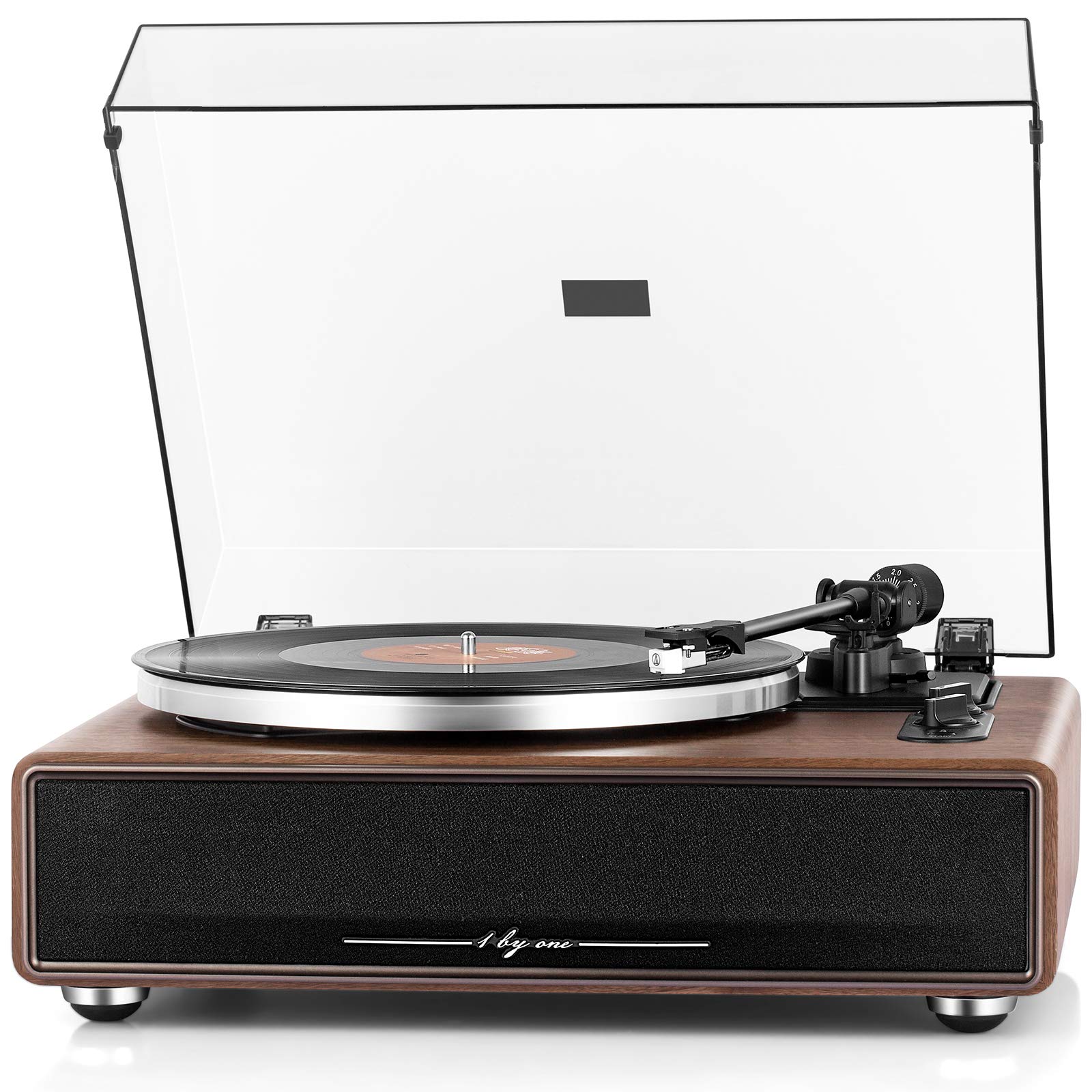 1 BY ONE Platine Vinyle Courroie Hi-FI sans Fil Bluetooth | Haut-parleurs intégrés, Aux-in, arrêt automatique.
