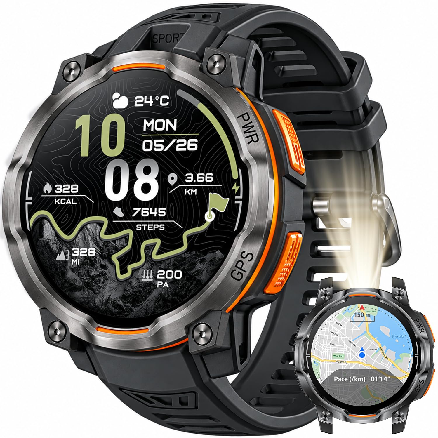 GPS Montre Connectée Homme Smartwatch: Carte Hors Ligne GPT AI Boussole Baromètre Altimètre 1200mAh Batterie Appel Bluetooth Fréquence Cardiaque SpO2 Sommeil Étanche 1,56" Fitness Tracker Android iOS