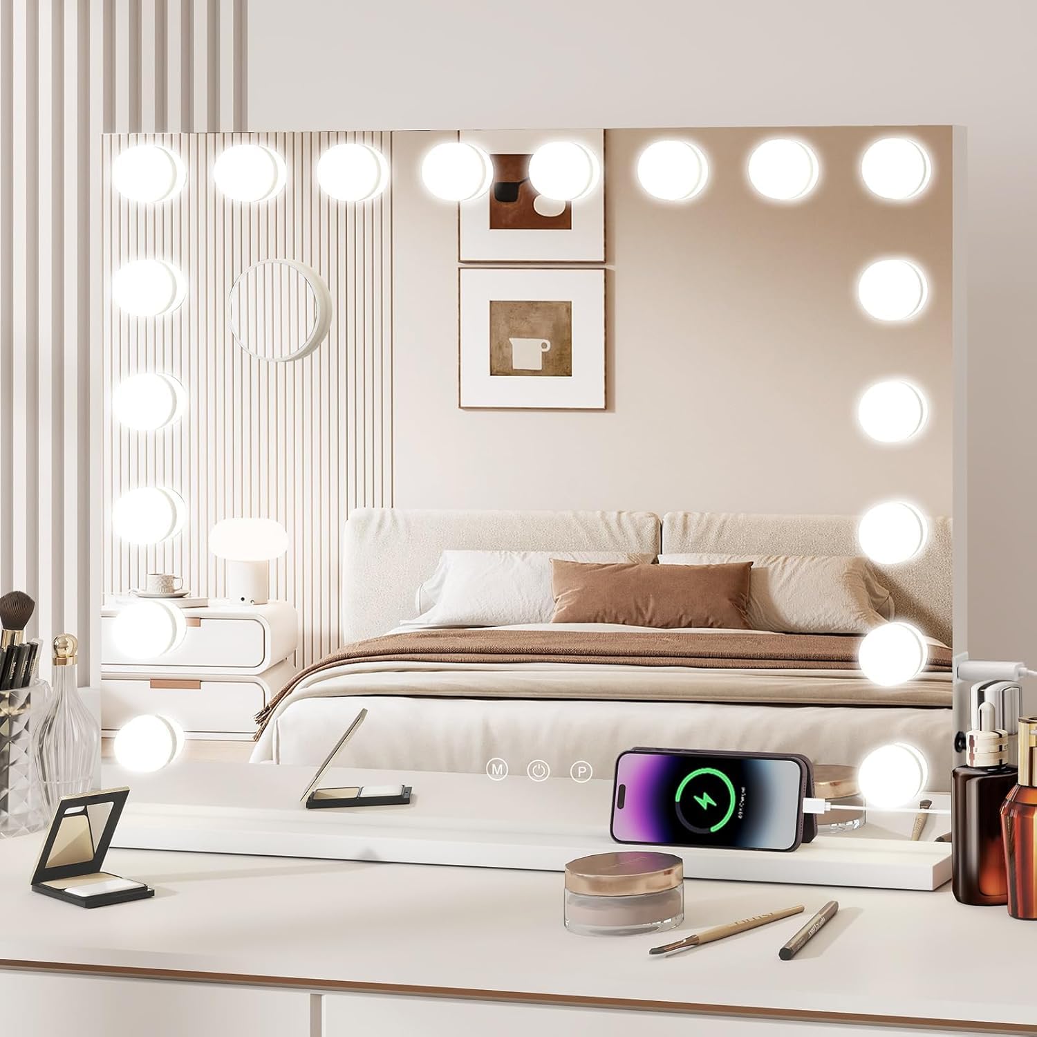 YU YUSING Hollywood Miroir Maquillage Lumineux 80X62.5cm, Miroir Coiffeuse LED 18 Lumières Dimmables,3 Couleurs, Contrôle Tactile, Montage Mural, Grossissant 10x
