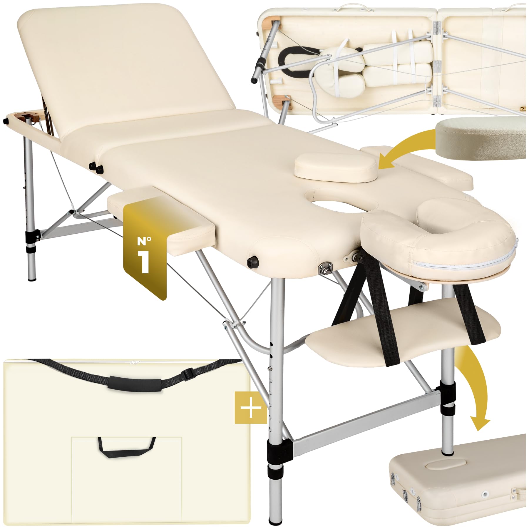 tectake® Table de Massage Pliante Professionnelle 3 Zones Aluminium Cosmetique Lit de Massage Table Esthetique Tatouage Portable avec Repose Bras, Housse de Transport Incluse