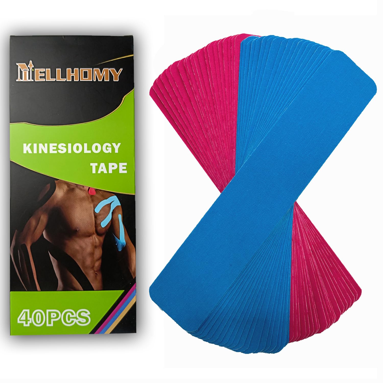 NELLHOMY 40Pcs Kinesiology Tape Prédécoupé, 5cm X 25CM Elastique Kinesio Tape Genou, Strap Sport, Bande de Kinesiologie de Sport pour les Muscles Soutien Musculaire, Blue+Rose