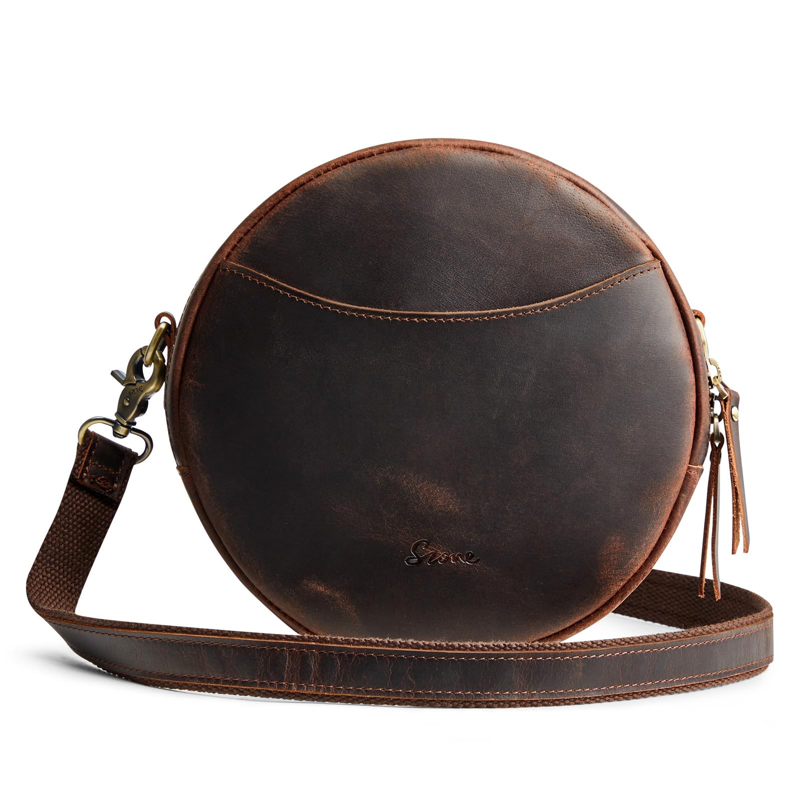S-ZONE Sacs à bandoulière en cuir pour femme, sac à bandoulière rond tendance
