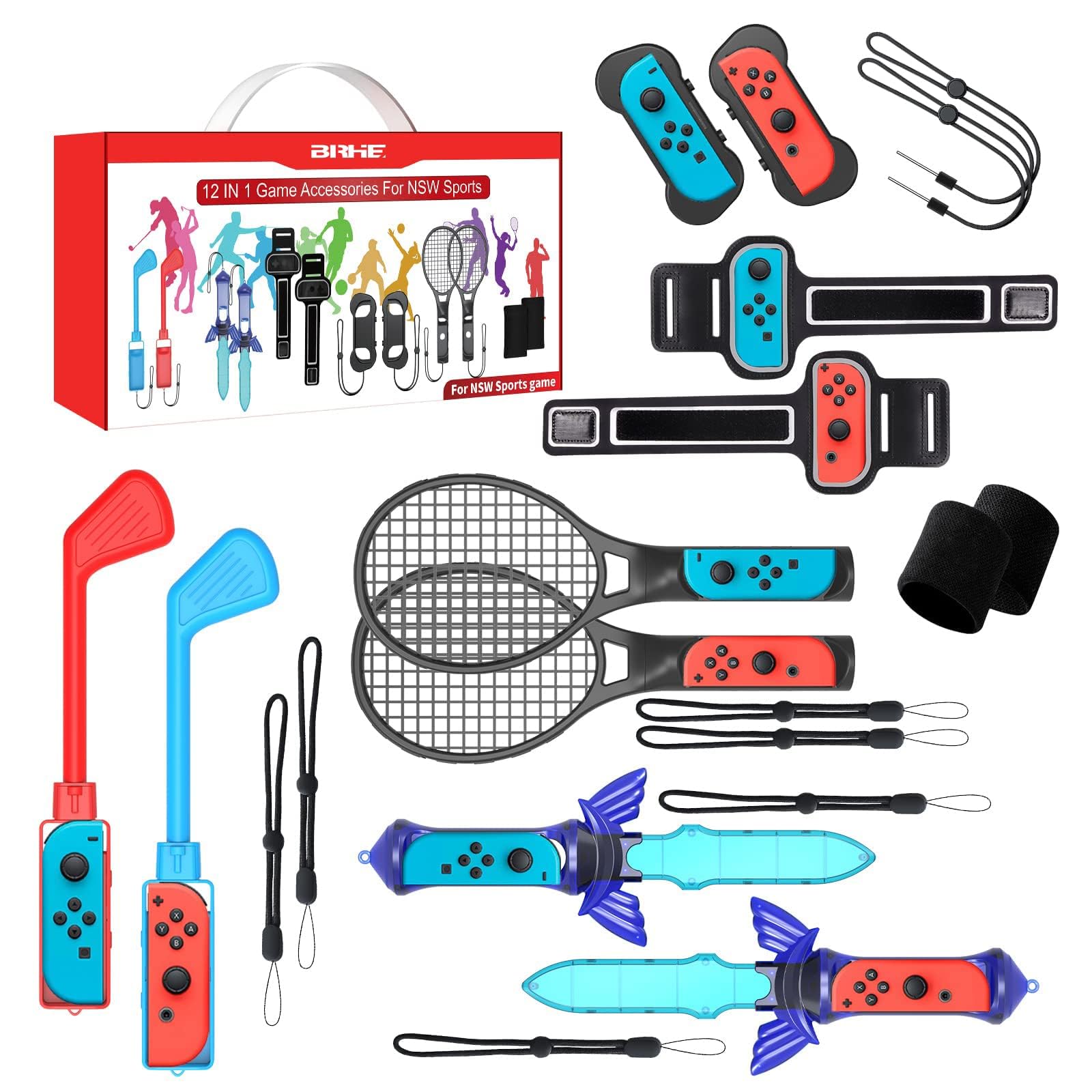 Ensemble d'accessoires de sport Switch 12 en 1 - Kits accessoires pour Nintendo Switch 2024 Family Party Pack Switch et jeux de sport OLED