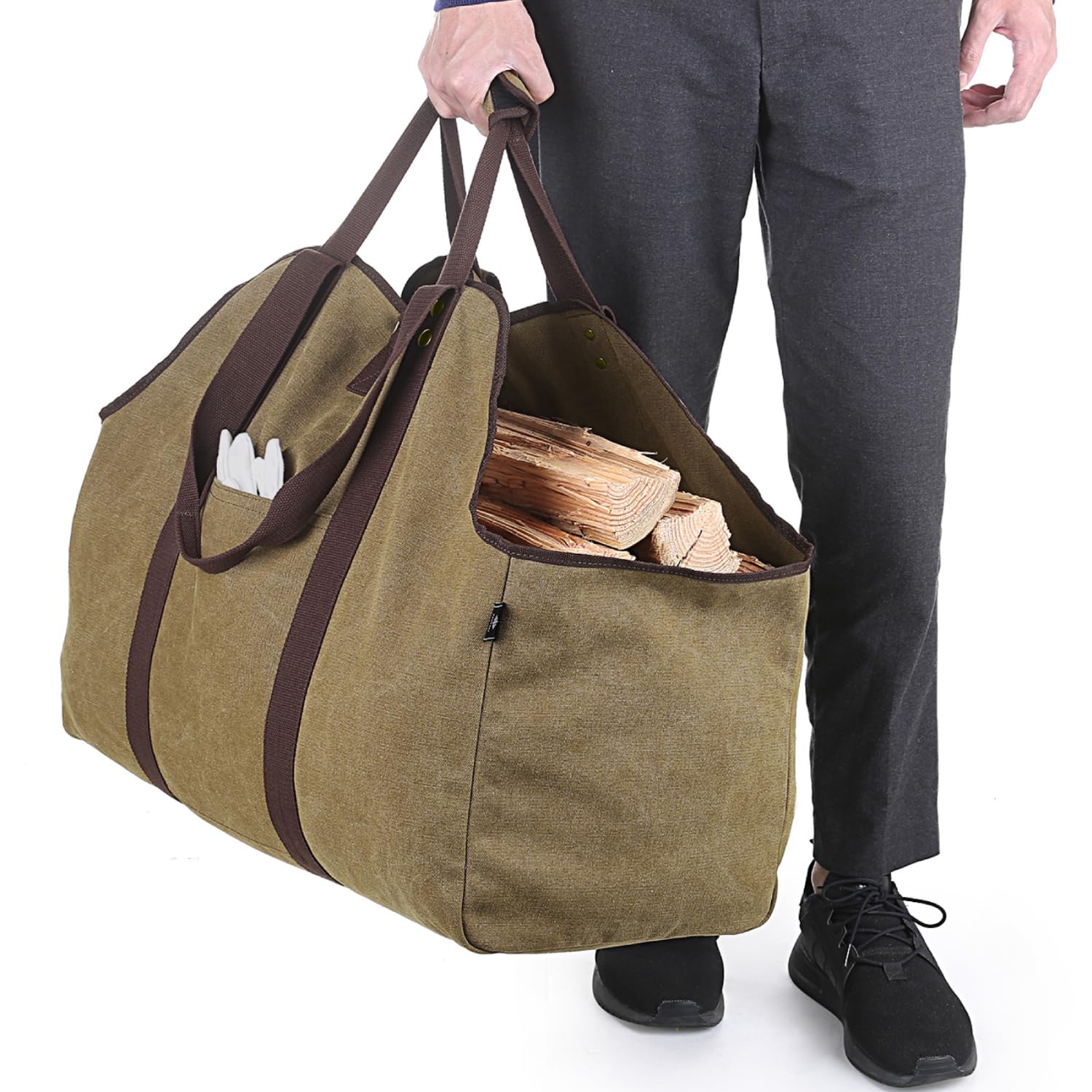 BONTHEE Porte-bûches de Bois de Chauffage Extra-Large Support de Bois de Chauffage en Toile imperméable avec bandoulière pour Un Transport Facile