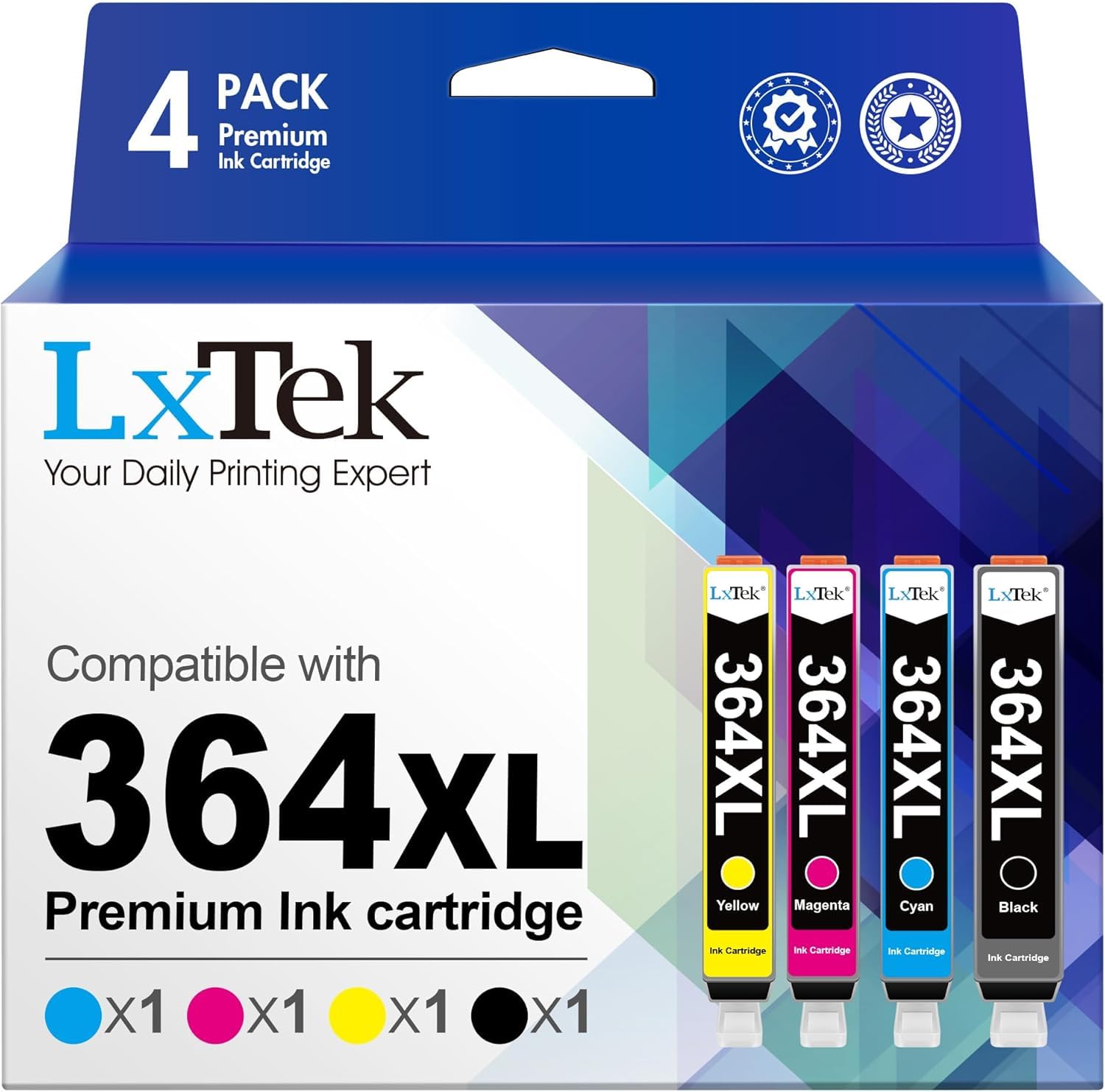 LxTek 364 XL Cartouches d'encre Compatible pour HP 364 364XL | pour HP Photosmart 5520 5525 5510 6520 6510 7510 7520 Deskjet 3520 3070A Officejet 4620 4622 4610 (BMCY, 4-Pack)