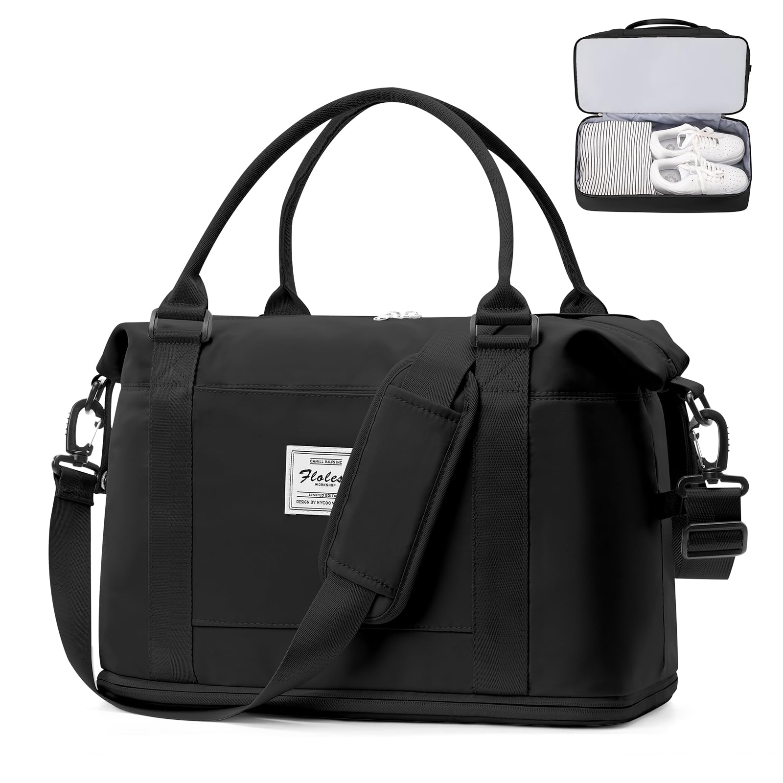 HPLQQ Sac de Voyage Femme 40x30x20 Bagage Cabine pour Ryanair | Imperméable Sac fourre-Tout de Sport pour Week-End pour Travel Gym Danse avec Compartiment Chaussures,A02-Noir