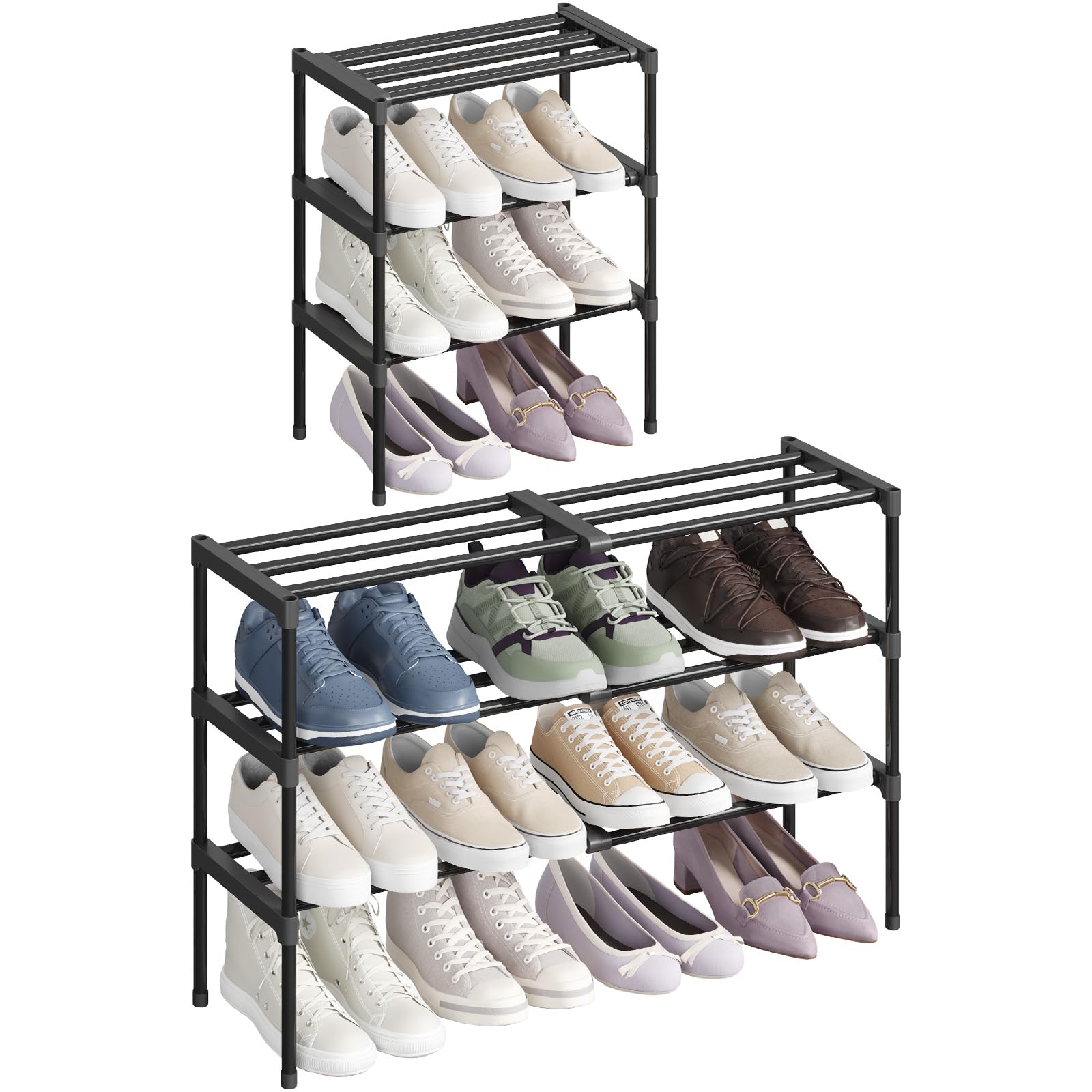 Lifewit Etagere Chaussure Extensible 42-78.7 cm, 3 Niveaux | Rangement Chaussure Gain de Place, Shoe Rack, Organisateur, Porte Chaussures pour Entree, Exterieur, Chambre. Placard