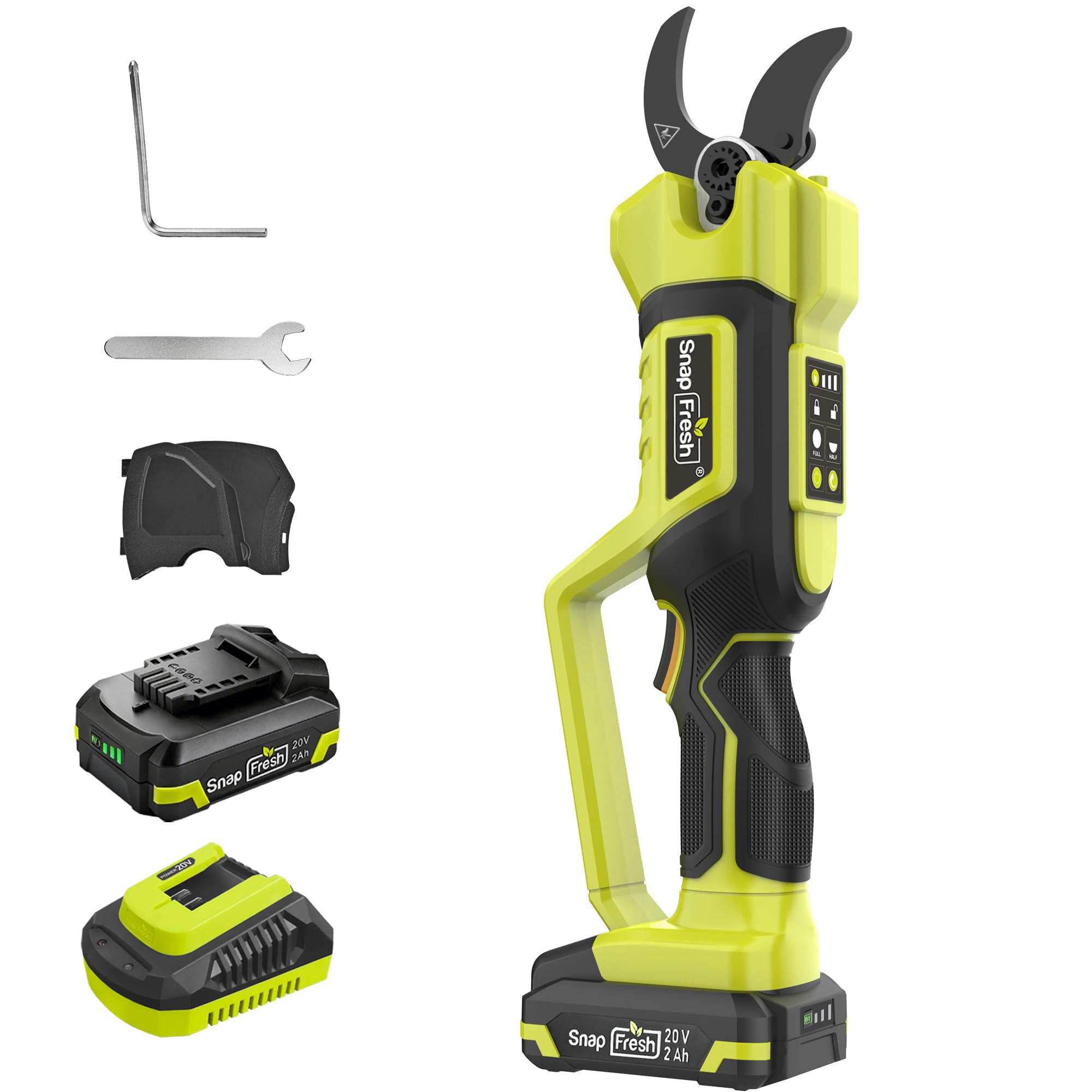 SnapFresh Sécateur Électrique Sans Fil 20V, Moteur Brushless, Diamètre de Coupe Max. 40 mm, Sécateur Électrique avec Batterie 2,0 Ah et Chargeur, Lame SK5 pour Branches, Arbustes et Troncs