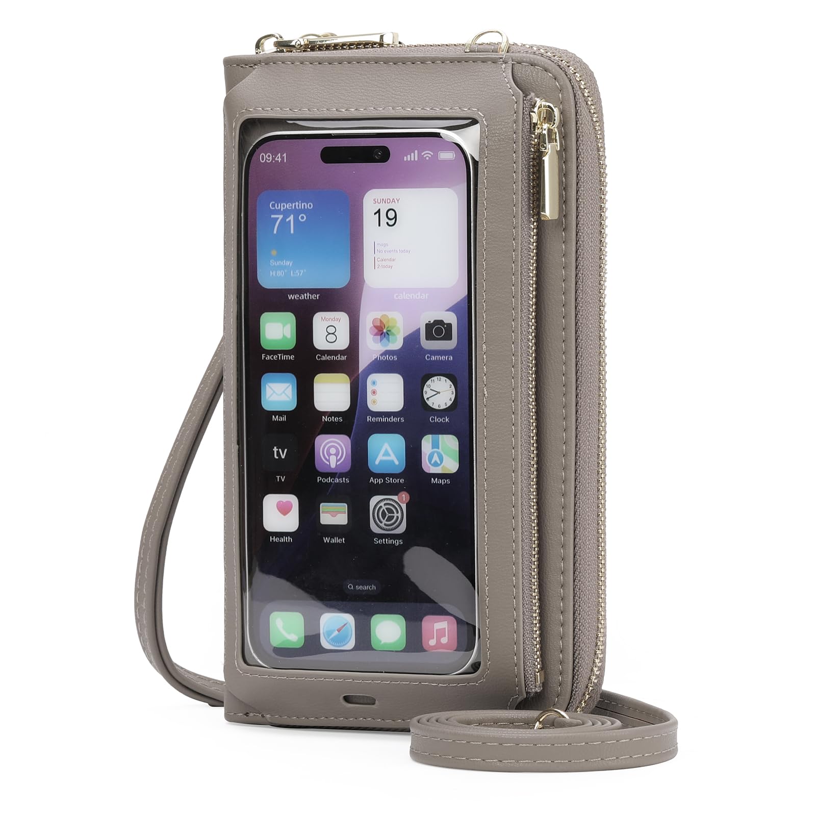 GOIACII Sac à Main pour téléphone Portable, Sac à bandoulière pour Femme, Portefeuille de Voyage pour écran Tactile, dragonne, Taille S Gris
