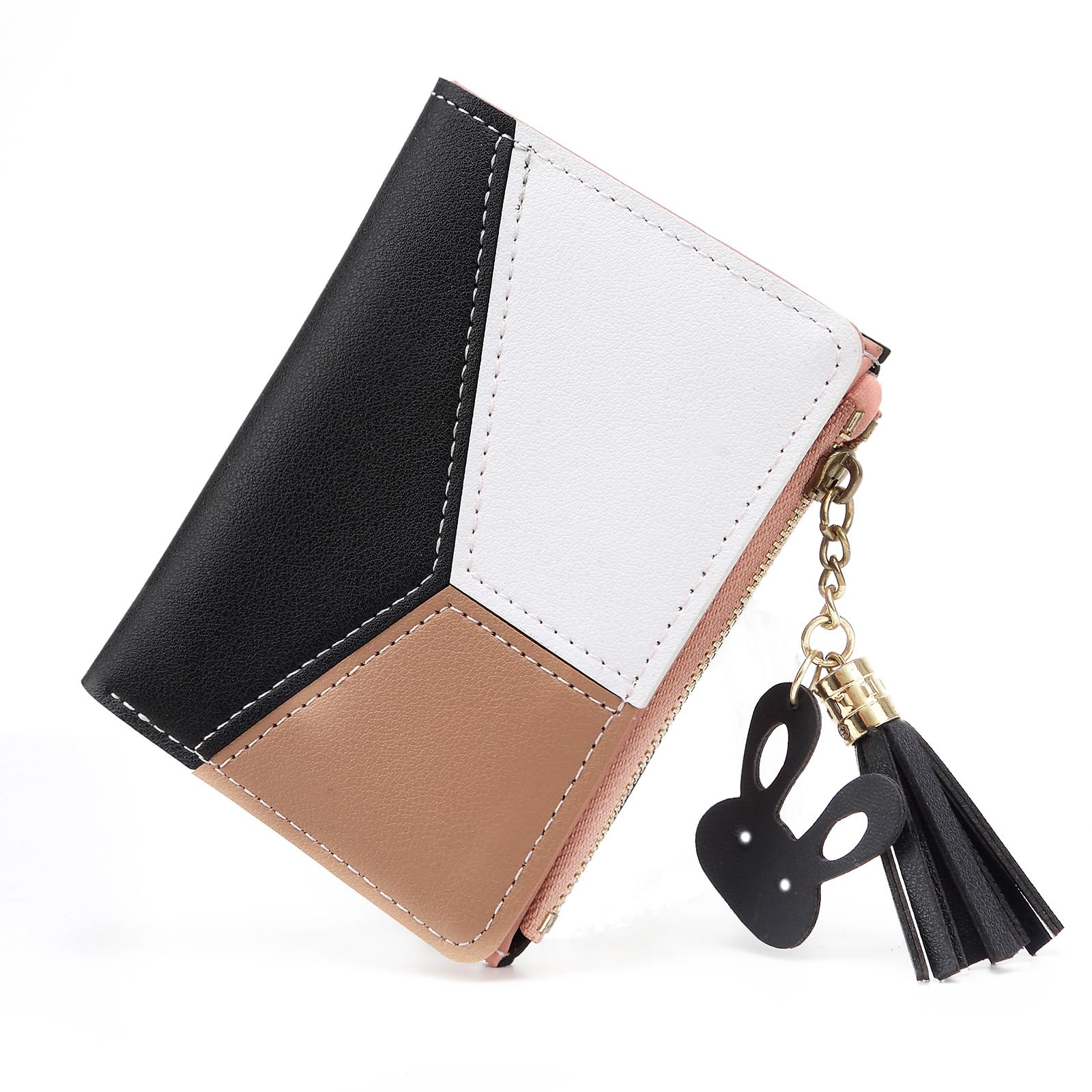 CHAOFANXI Portefeuille pour Femme en Simili Cuir Lisse et Doux, Portefeuille Femme Petit et Court Format, Portefeuille Femme dans de très Belles Couleurs avec Zippé, Noir