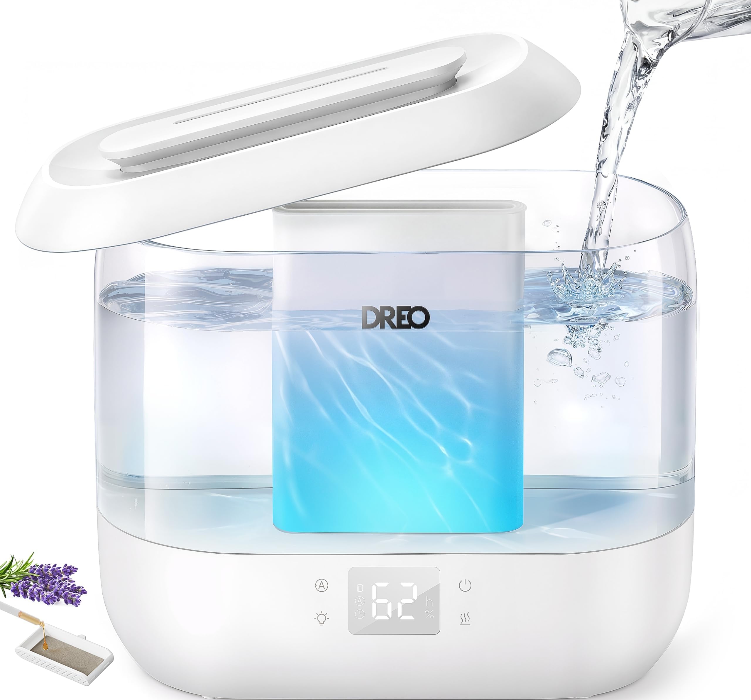 DREO Humidificateur d'Air 4L à Brume Fraîche, Silencieux, Remplissage Haut | 40H d'Autonomie, Diffuseur d'Huiles Essentielles, Veilleuse, pour Chambre à Coucher, Maison et Bureau