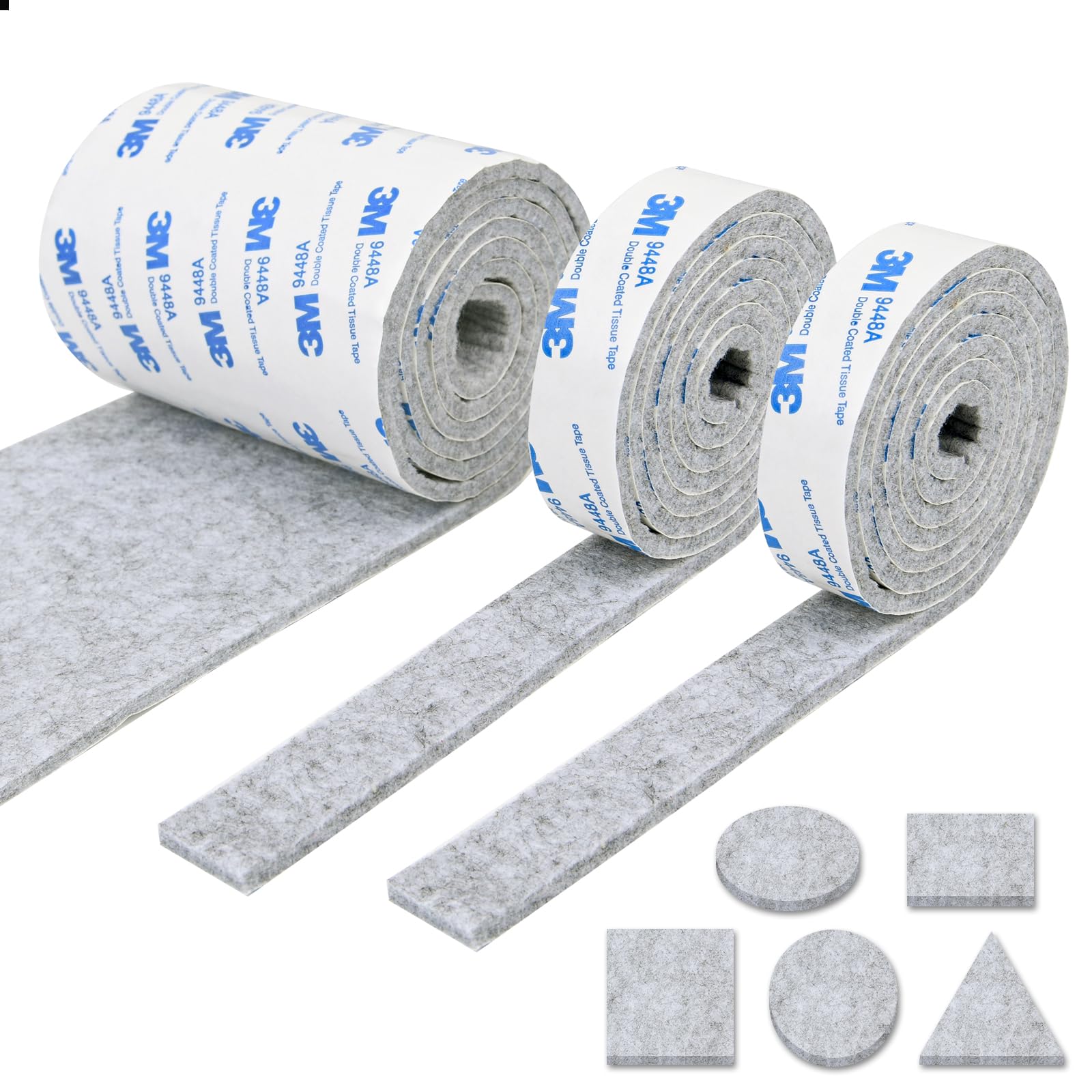 Vicloon Feutrine Autocollante, 3 Rouleaux Patins en Feutre Auto-adhésifs Antiderapant Feutre Adhesive Découpe Libre Toute Taille Protège Vos Meubles Et Plancher en Bois Blanc 120cm*10cm +120cm*2cm*2