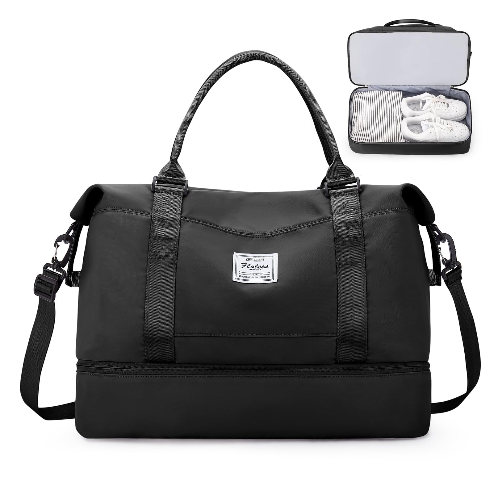 SEAFEW Sac de Voyage 45x36x20 pour Easyjet Bagage Cabine Avion Sous Siège | Sac fourre-tout sport week-end, Bagage à Main Cabine Avion Léger, avec Compartiment à Chaussures pour Travel Gym,Noir
