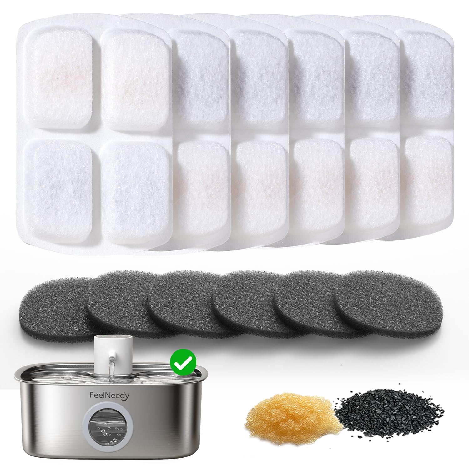 6 Packs de Filtres et 6 Packs d'Éponges de Remplacement | pour FEELNEEDY 8L Fontaine Eau Chat en Acier Inoxydable FN-W18
