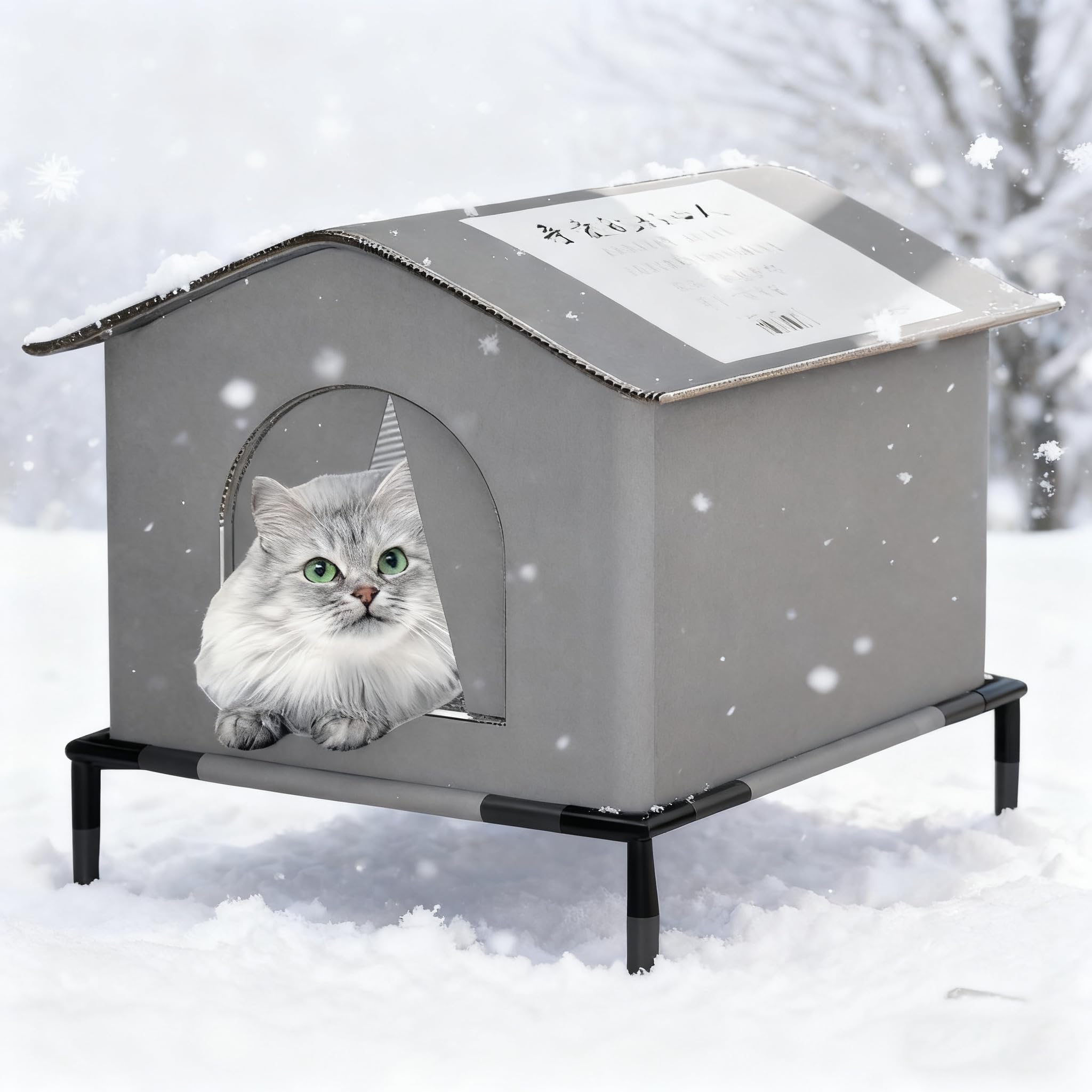 Niche Pour Chat Exterieur,Tente Pour Chat,Abri Pour Chats,éTanche à L'Eau,RéSistante Aux IntempéRies,Pour L'Hiver,Tente SuréLevéE Et FerméE,Niche Chaude Et IsoléE Pour Chats Et Chiens (gris, 36*36*36)