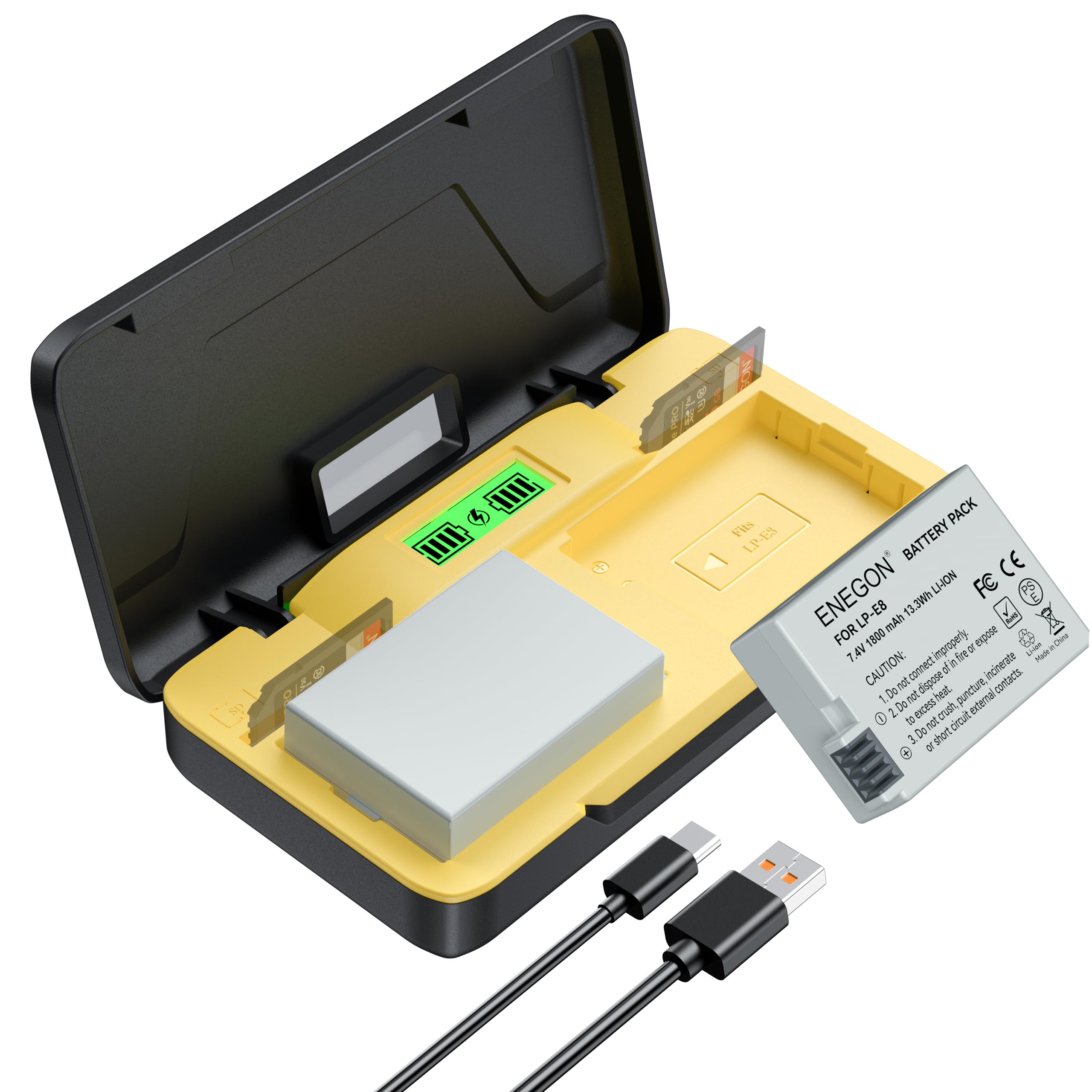 ENEGON Lot de 2 Batteries LP-E8 (1800mAh) et Chargeur Rapide 20W, Compatible Canon EOS 550D 600D 650D 700D / Rebel T2i T3i T4i T5i / Kiss X4 X5 X6 X6i X7i.