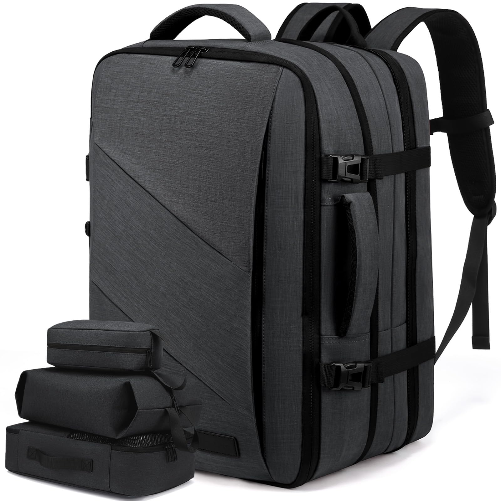 LOVEVOOK Sac à Dos Cabine Grand 40L, Sac à Dos Voyage Avion Antivol, Bagage à Main Homme Femme, Sac Ordinateur Portable 17 Pouces Travail Résistant Aux Éclaboussures Gris