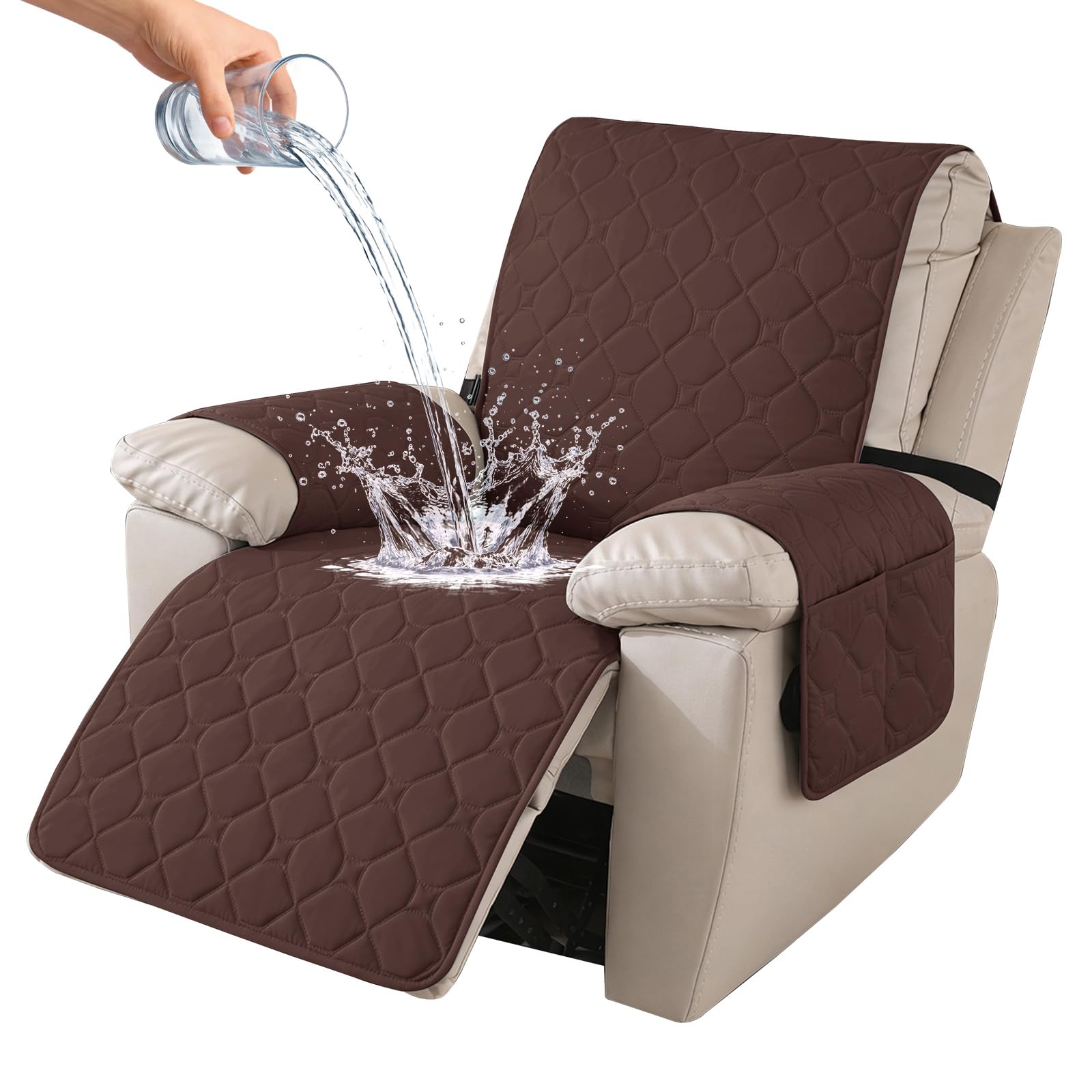 Ystyle Housse Fauteuil Relax Inclinable Electrique Grand 1 Place Café | Antidérapant Protection Fauteuil Relax, avec Poches Latérales, Lavable Housse de Fauteuil Inclinable, Antisalissure, Lavable