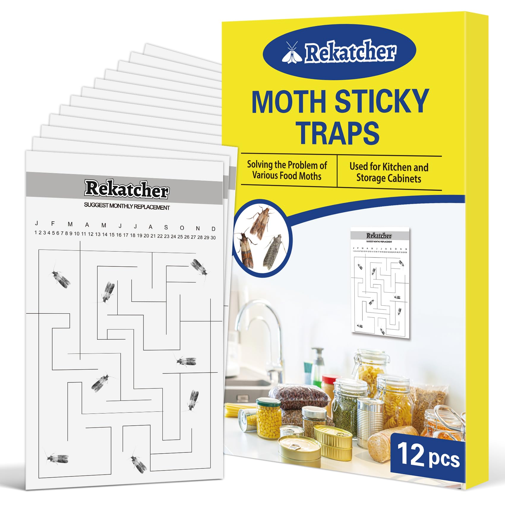 Rekatcher 12 Pièces Anti Mites Alimentaires Piege Mites Alimentaires Piège Mite Alimentaire Anti Mite Alimentaire avec Le Plus Grand Attrait Convient pour Le Restaurant De Garde-Manger De Cuisine