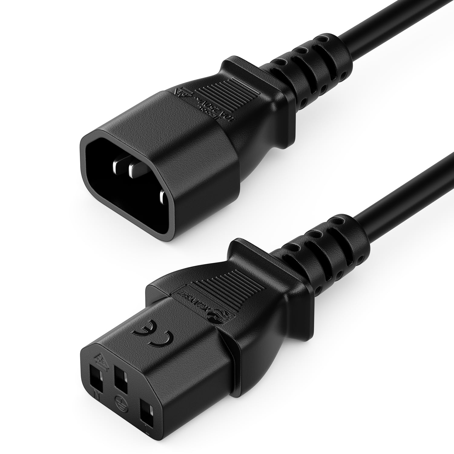deleyCON 3,0m Rallonge Câble D’Alimentation IEC C13 vers C14 - Noir | Rallonge d'alimentation, fiche C13 droite vers prise C14, pour appareils électroménagers, PC, moniteur, projecteur