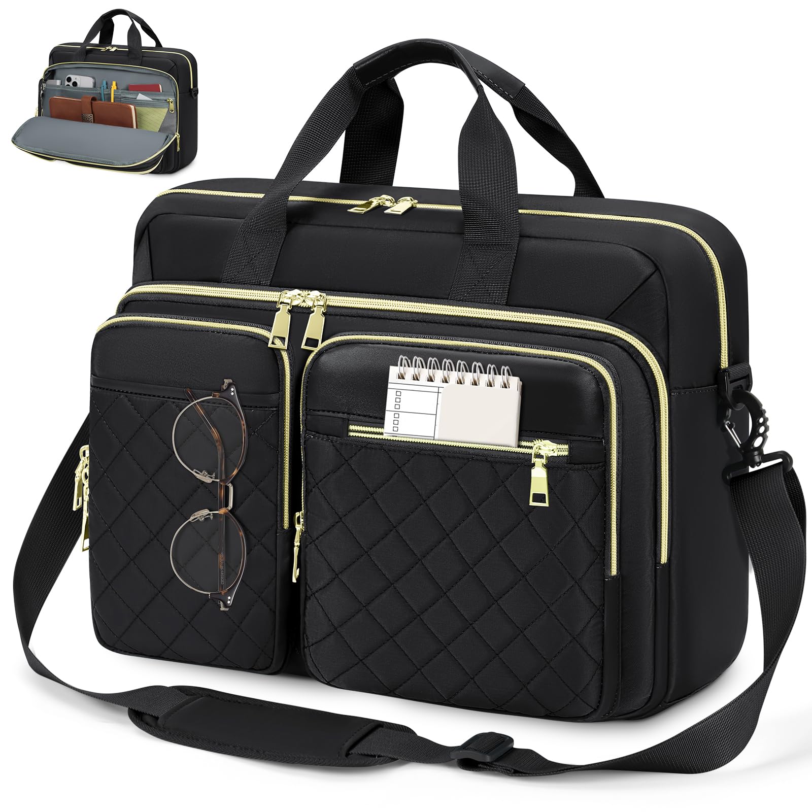RAINSMORE Sacoche pour Ordinateur Portable Femme Imperméable Sac de Travail Femme Grand Sac Pc Portable Housse Mallette Sac à Bandoulière pour Travail Affaires Université