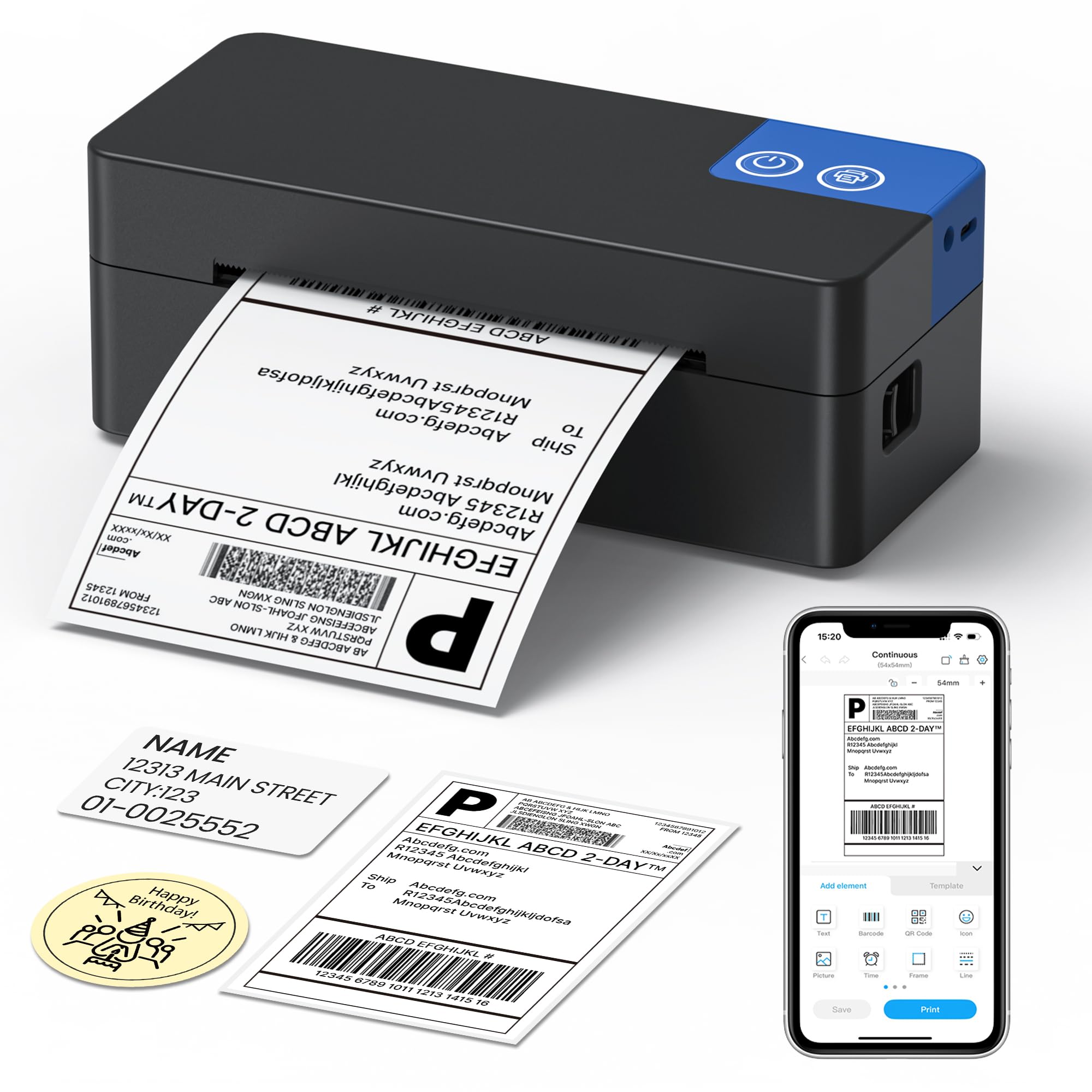 ETIKEZ Imprimante Thermique Etiquette PL50E, Noir | 203DPI sans encre, iOS/Android/Windows/Mac, largeur 35-110mm, App Labelnize IA, Expéditions, entrepôt, Portable