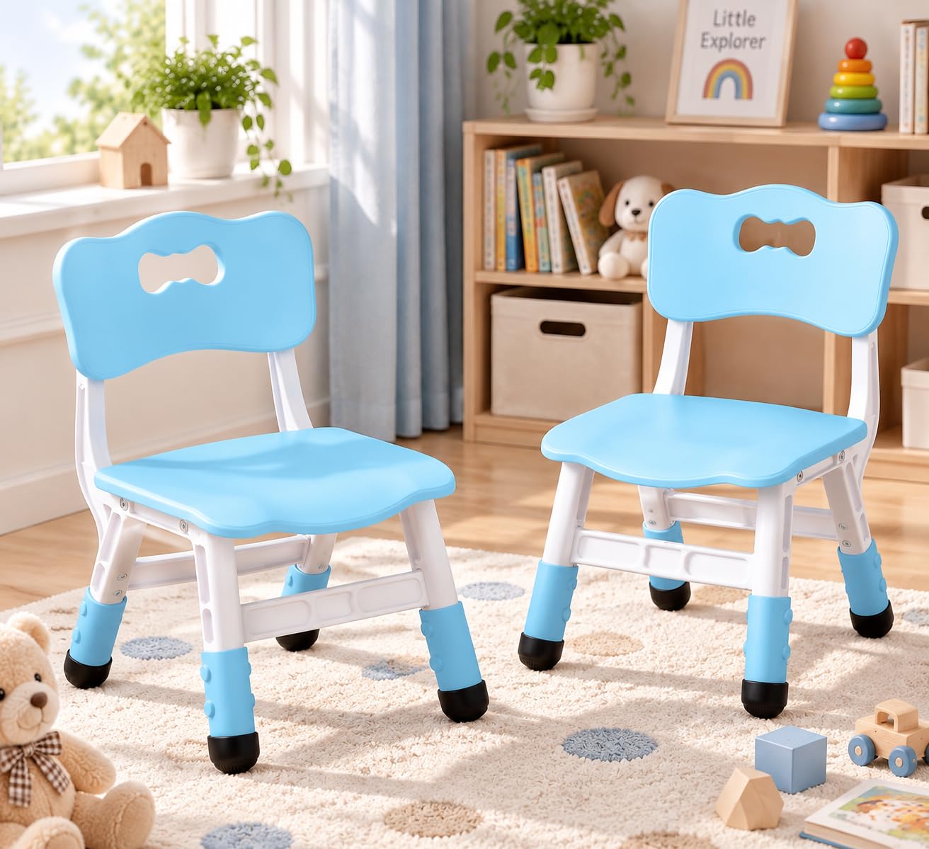 2PCS Chaise pour Enfant Plastique, Chaises de Bureau Réglable en Hauteur, Tabouret Capacité Portante 100kg, Chaises de Bureau pour Enfant Fille Garcon, pour Chambre d'enfant/école/Garderie, Bleu
