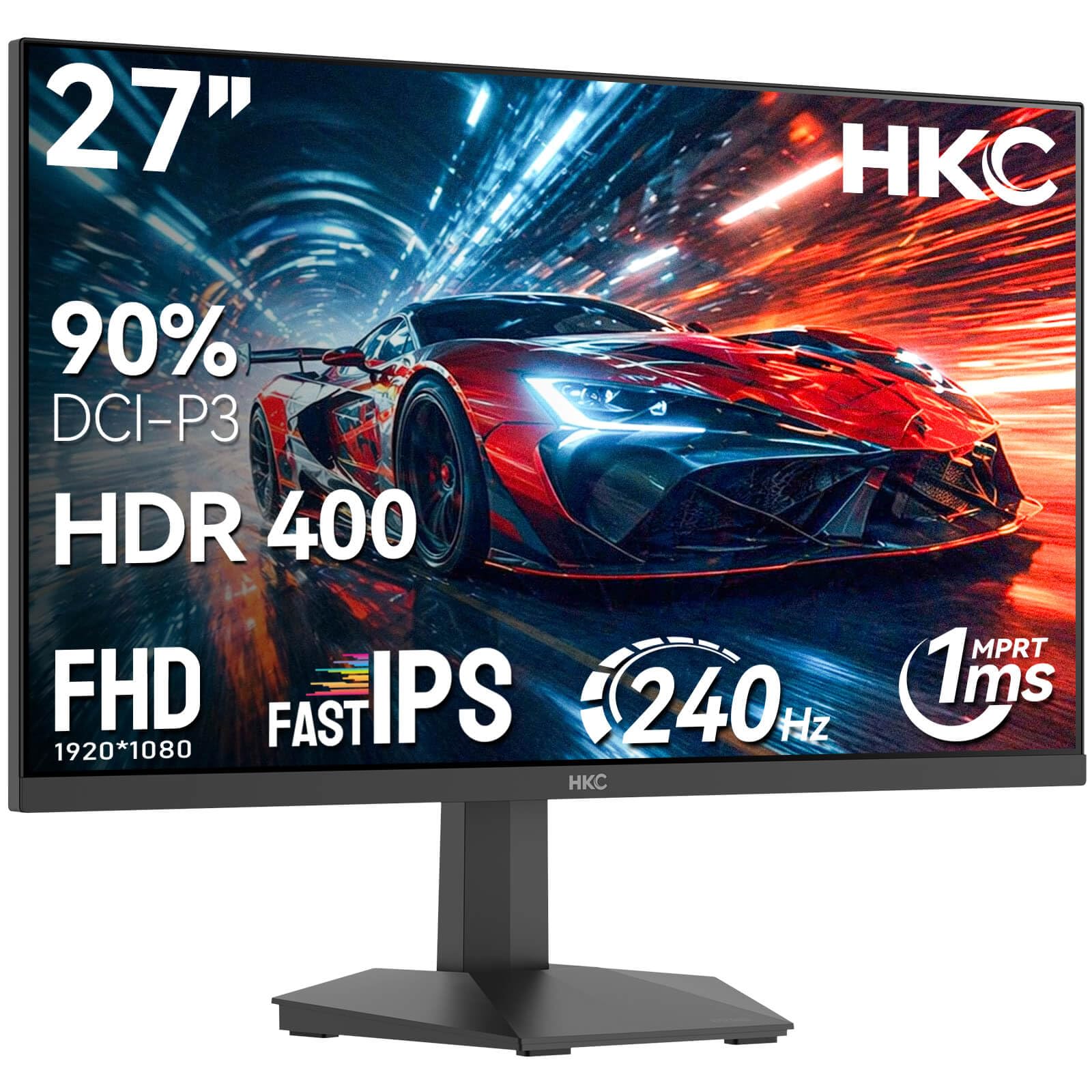 HKC 27 Pouces 240Hz Écran PC Gamer Fast IPS FHD HDR400 Eye Cared VESA | 27 Ecran Gaming, 1ms, Adaptive Sync , 90% DCI-P3, Anti-Lumière Bleue,Ajustable, VESA 100 * 100mm, 2 x HDMI 2.0 & DP1.4