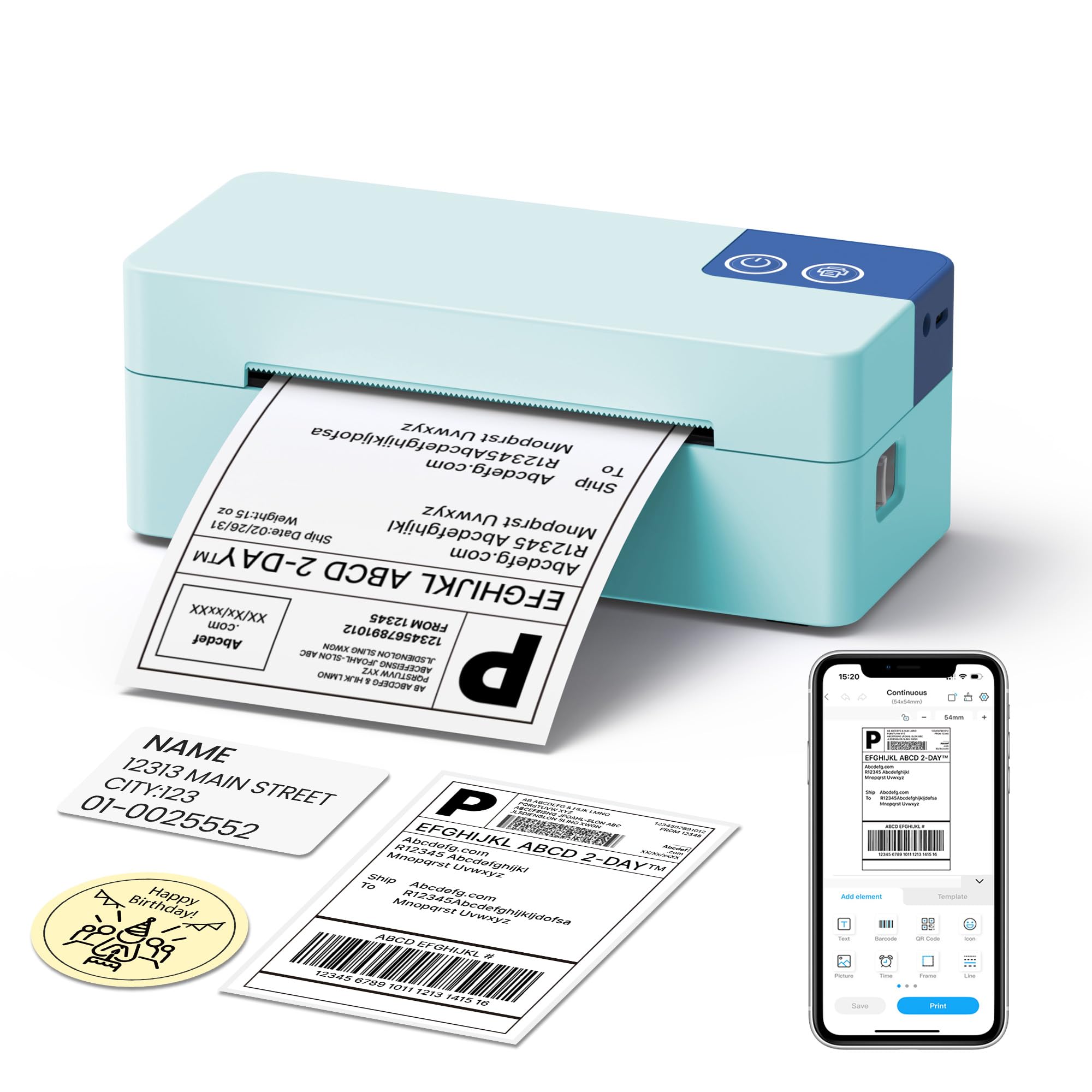 ETIKEZ Imprimante Thermique Etiquette PL50E, Bleu | 203DPI sans encre, iOS/Android/Windows/Mac, largeur 35-110mm, App Labelnize IA, Expéditions, entrepôt, Portable