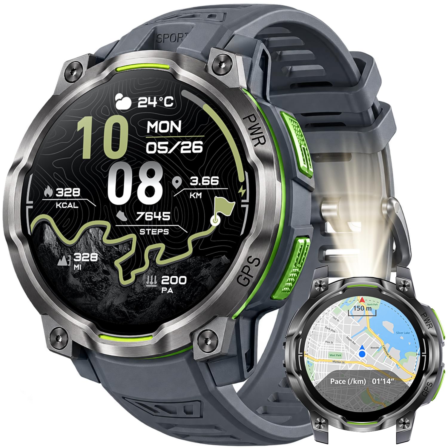 GPS Montre Connectée Homme Smartwatch: Carte Hors Ligne GPT AI Boussole Baromètre Altimètre 1200mAh Batterie Appel Bluetooth Fréquence Cardiaque SpO2 Sommeil Étanche 1,56" Fitness Tracker Android iOS