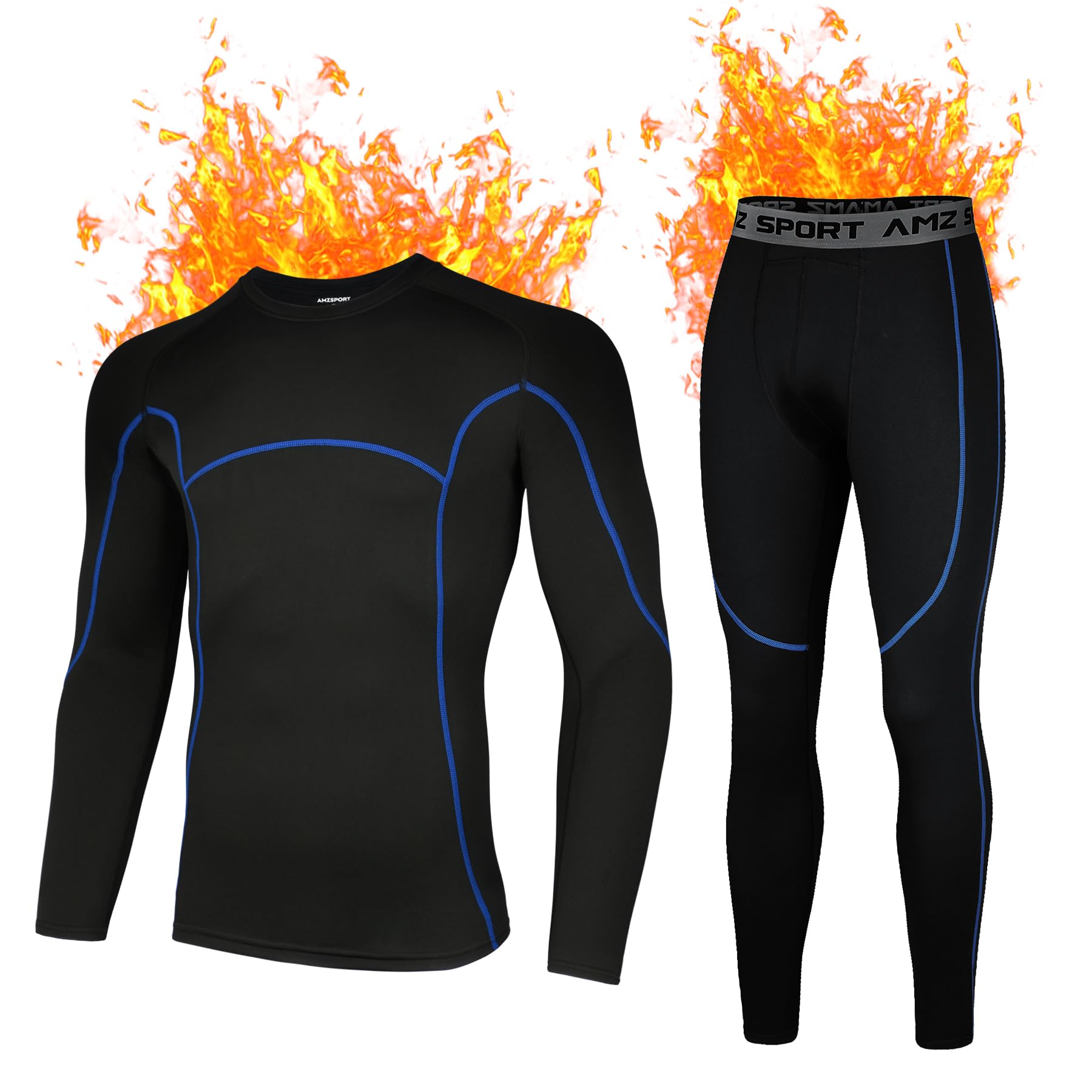 AMZSPORT Ensemble de sous-Vêtements Thermiques Homme Chemise et Pantalon de Compression à Séchage Rapide pour Le Ski Course à Pied en Hiver