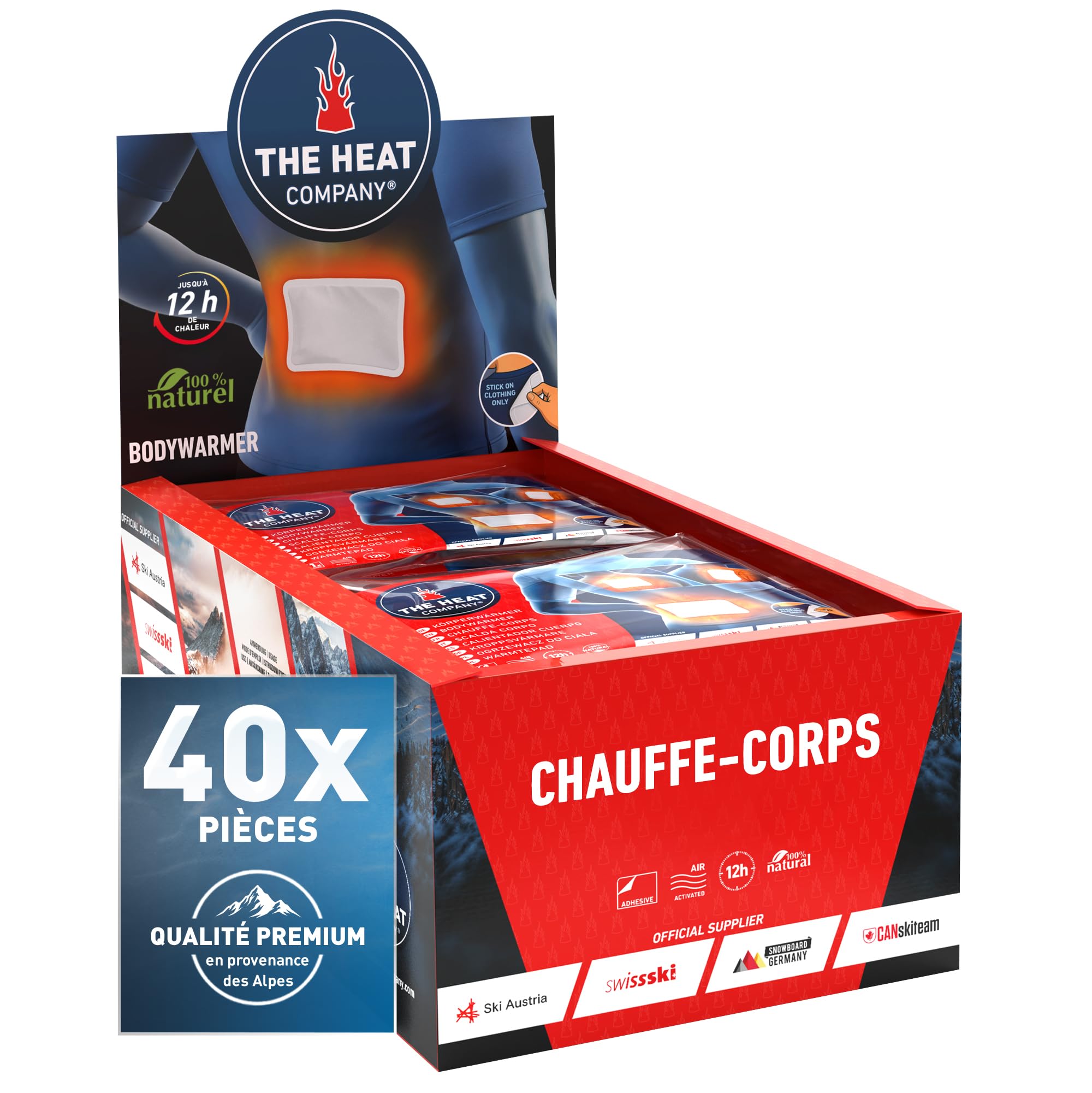 THE HEAT COMPANY Chauffe-Corps - 10, 20 ou 40 pièces - Extra Chaud - adhésif - Patch Auto-Chauffant Dos - 12 Heures de Chaleur agréable et constante - Chaleur immédiate - purement Naturel