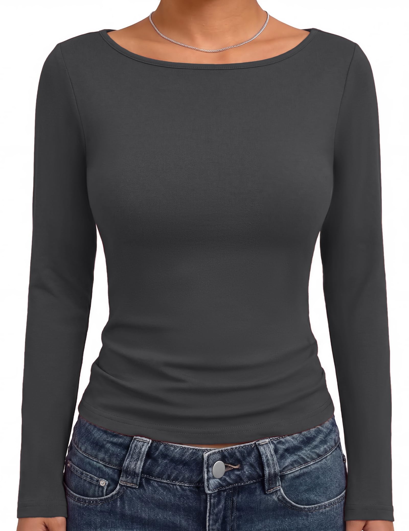 Aottori sous Vêtement Thermique Femme Col Bateau Coupe Ajustée Haut Chaud | Thermiques, Sous Pull, Tee Shirt Manches Longues, Top, Doux, Extensible, Confortable, Basique, Élégant, Bureau Quotidien