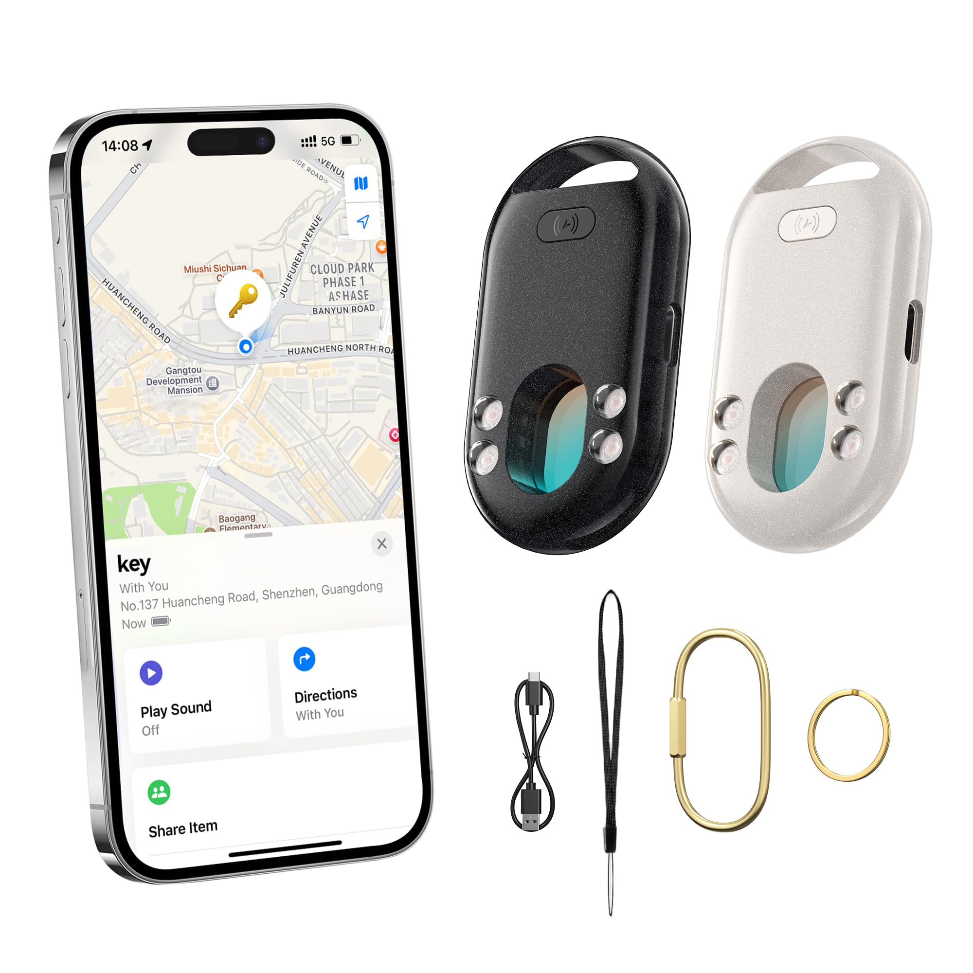 TECKNET Air Traceur Tag Lot de 2 Compatible avec iPhone/iOS, Rechargeable | Étanche IP67, 3-en-1, Alarme 100dB, Détection Anti-Caméra, Localisateur Clés/Bagages