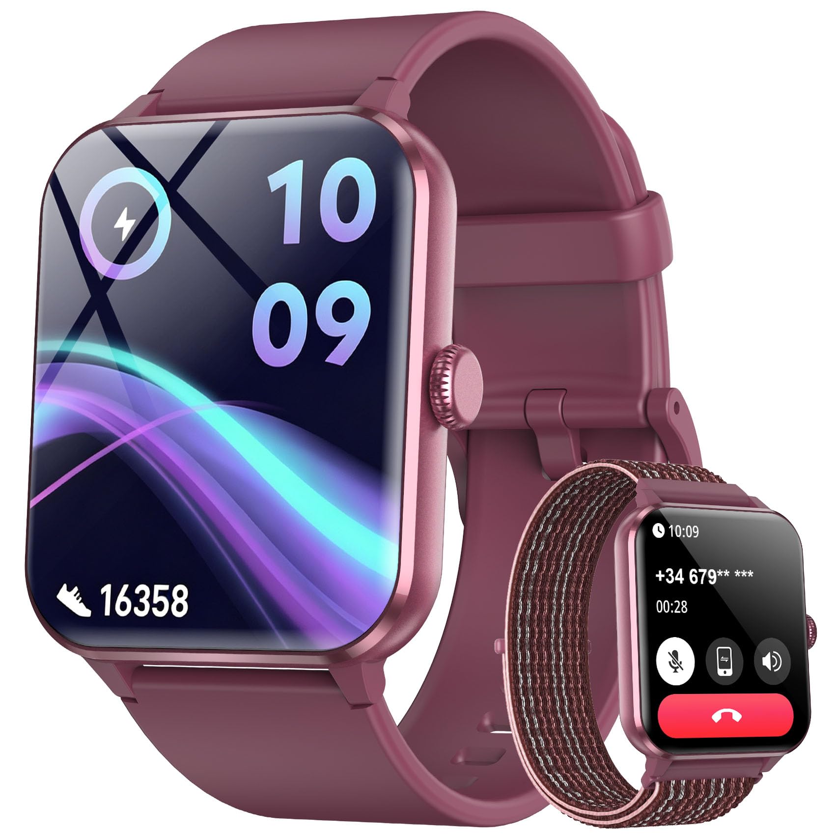 Blackview Montre Connectée Homme Femme, Appel Bluetooth, Rouge vin | 1,85" Écran HD Tactile, Suivi Cardiaque/SpO2/Sommeil/Stress, 100+ Modes Sportifs, IP68, Compatible iOS Android Samsung
