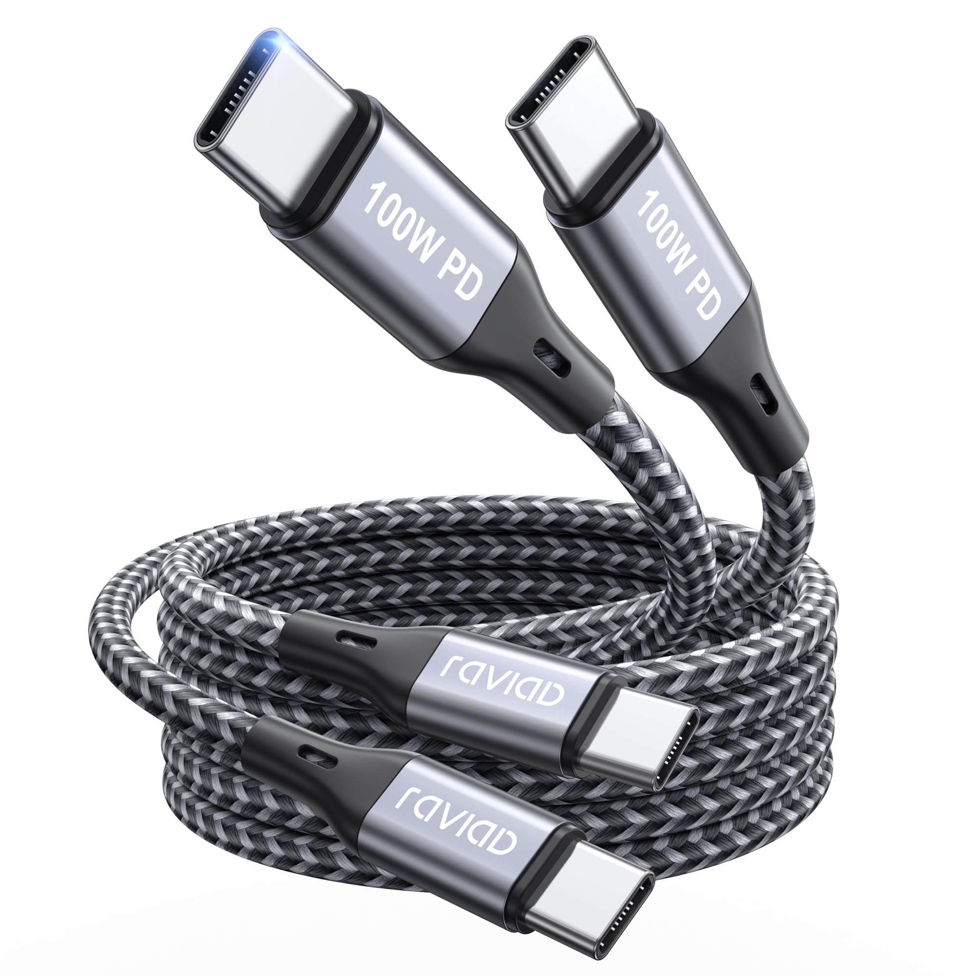 RAVIAD 100W Câble USB C vers USB C 1M/Lot de 2, Cable USB C Charge Rapide | Nylon Tressé PD 5A 20V Cable USBC pour iPhone 17/16/16e/15/Pro/Pro Max/Air, Samsung Galaxy S26/S25, iPad, MacBook, Pixel