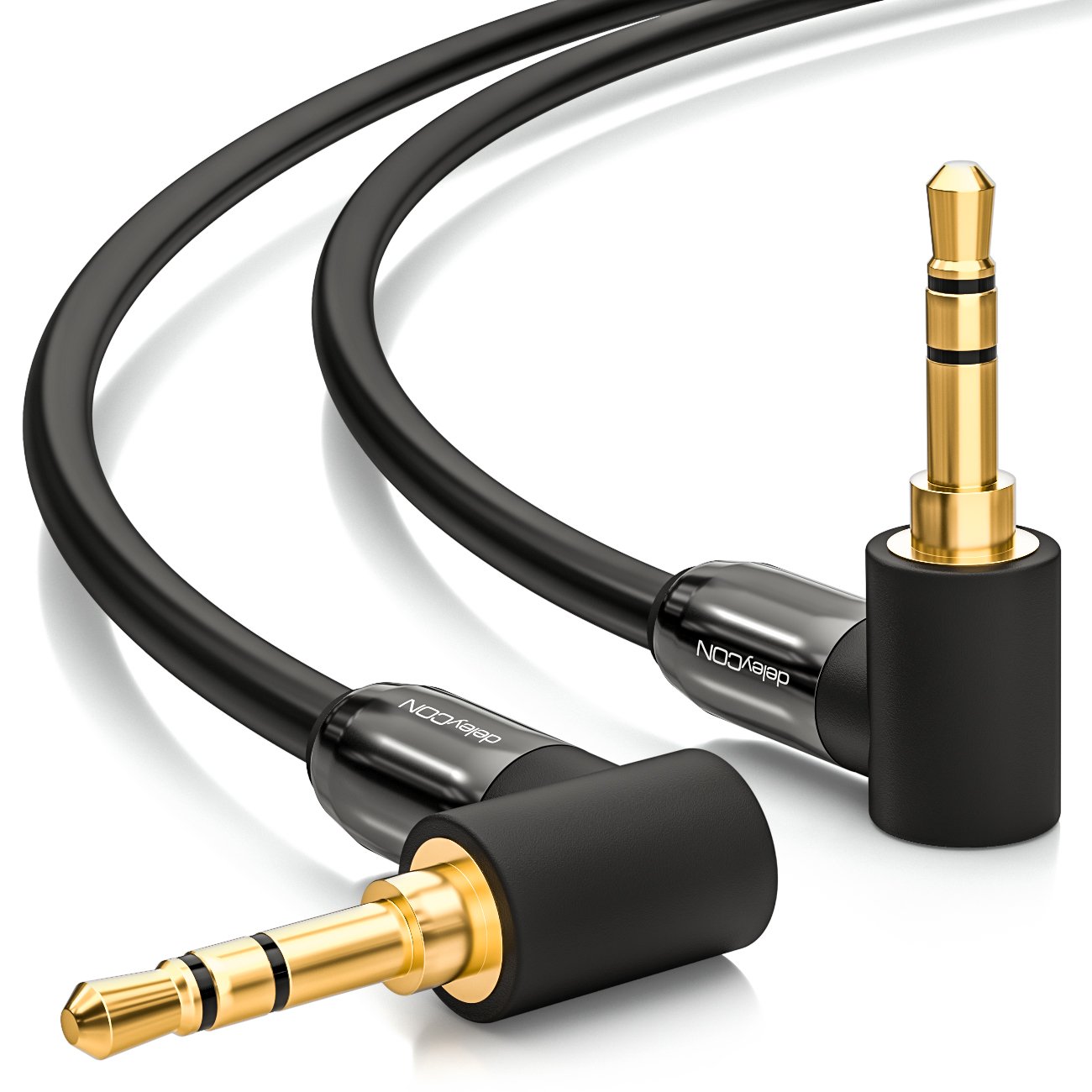 deleyCON 0,5m Câble Jack 3,5 mm - Câble Audio Stéréo - Fiche Jack Coudée à 90° - pour PC, Ordinateur Portable, Smartphone, Tablette, Récepteur Hi-Fi - Noir