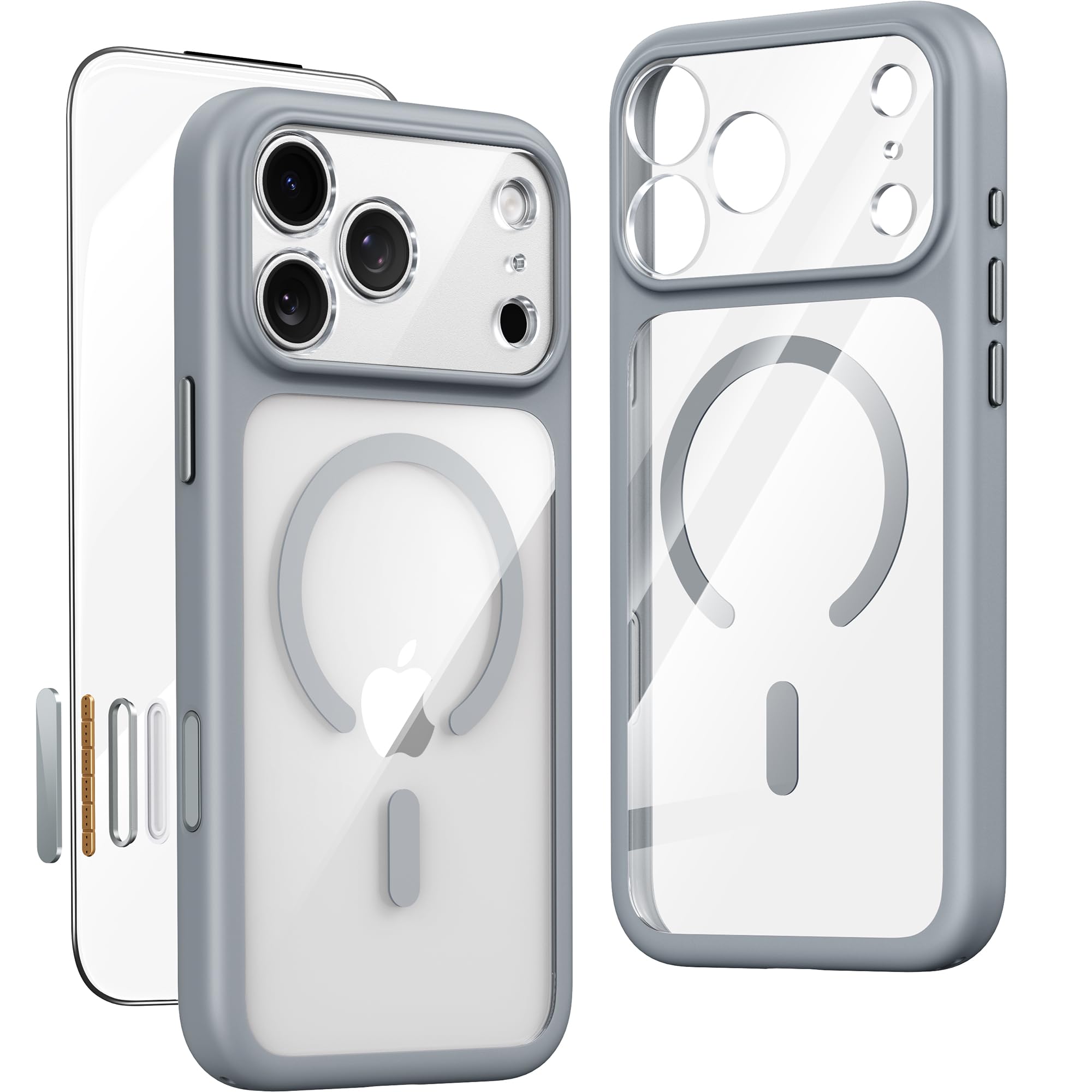JUESHITUO Coque Magnétique pour iPhone 18 Pro Max, Gris | Protection renforcée de l'objectif, Compatible avec MagSafe, Résistante au jaunissement, Coque transparente anti-choc