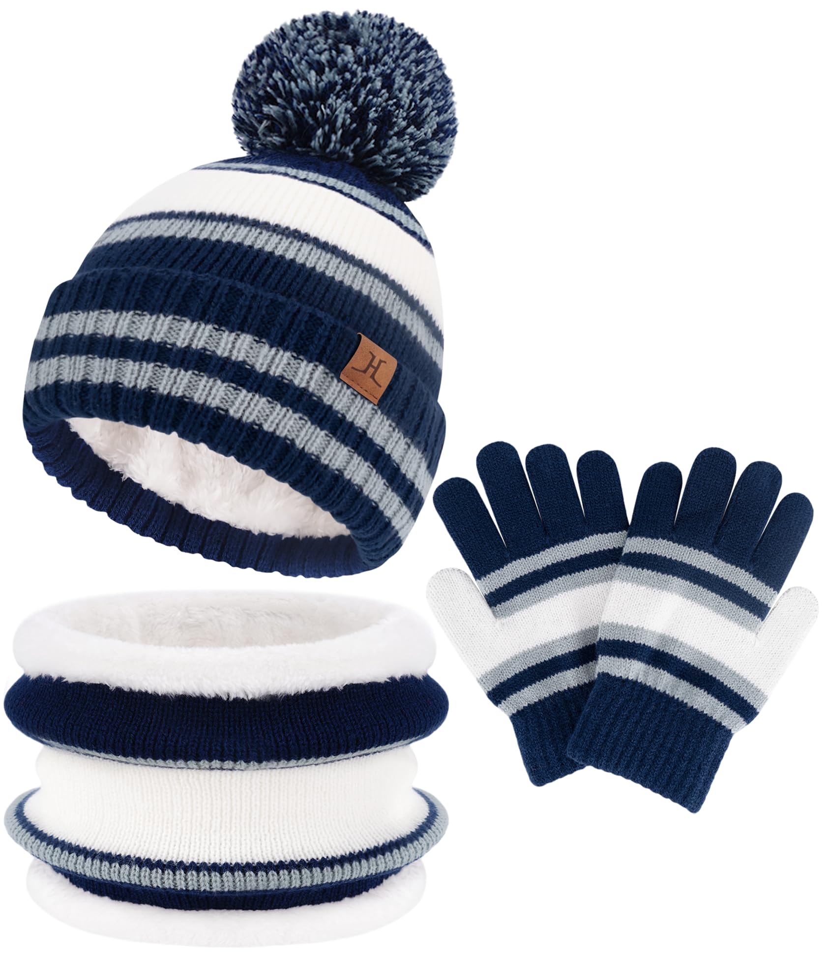 Bequemer Laden Bonnet Polaire Enfant Hiver Echarpe Gants Cache-Cou Ensemble | Bonnet Enfant Pompon Chapeau Tricot Echarpe Infinie Gants Thermique Temps Froid Cadeau Noel pour Bebe Garcon Fille 2-7 Ans