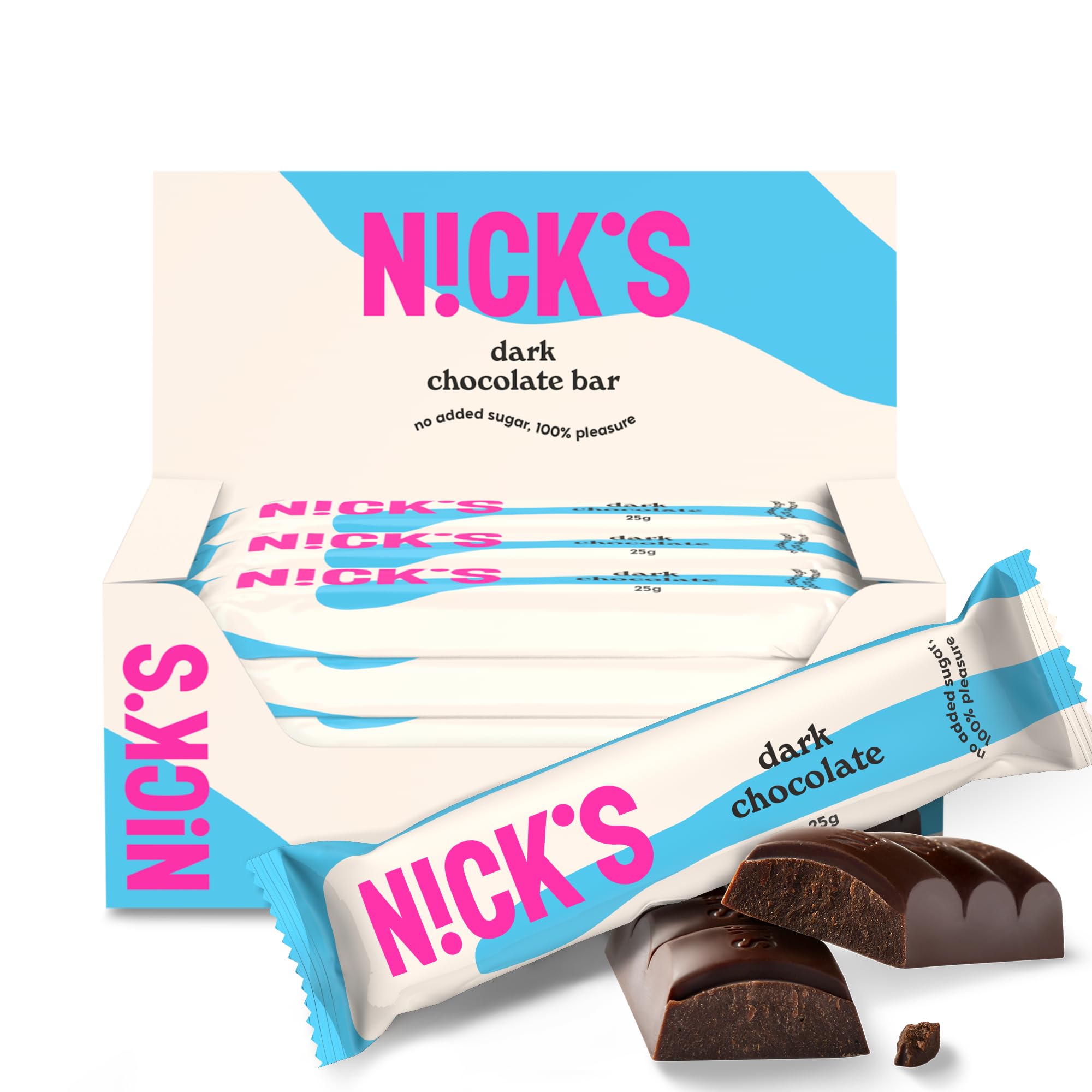 N!CK'S Barre Keto Chocolat Noir Sans Sucre Ajouté, Vegan, Sans Gluten, Sans Huile De Palme, Low carb |107 kcal,1g Net carbs (15 x 25g)