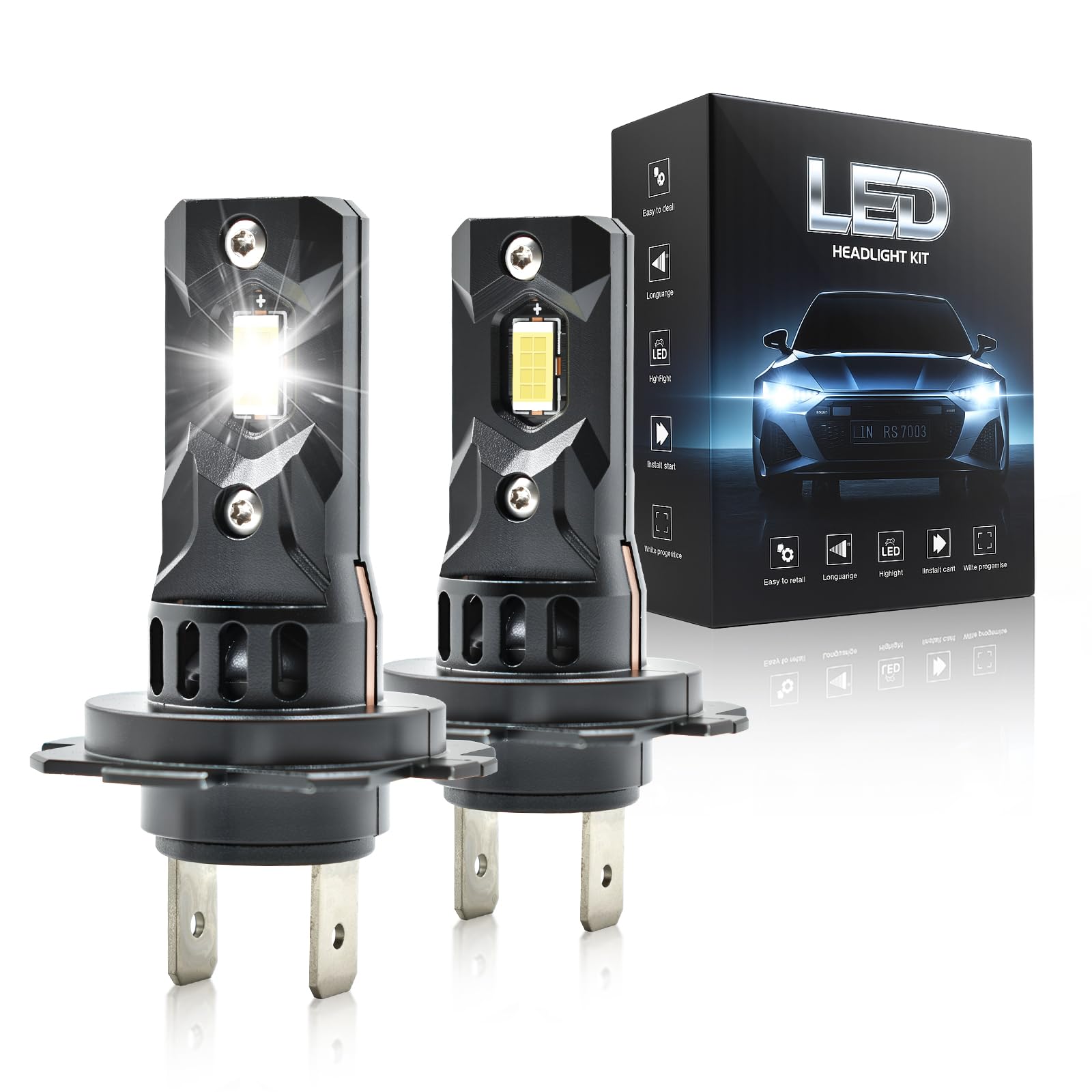 Onraying H7 LED, 45000LM 6500K Blanc Froid, 12V Ampoule H7 LED de Phares Voiture Automobile Avec Ventilateur, 900% Luminosité, 1:1 Mini Taille, IP68, Remplacement Des HalogèNes, Plug-N-Play, 2 Pièces