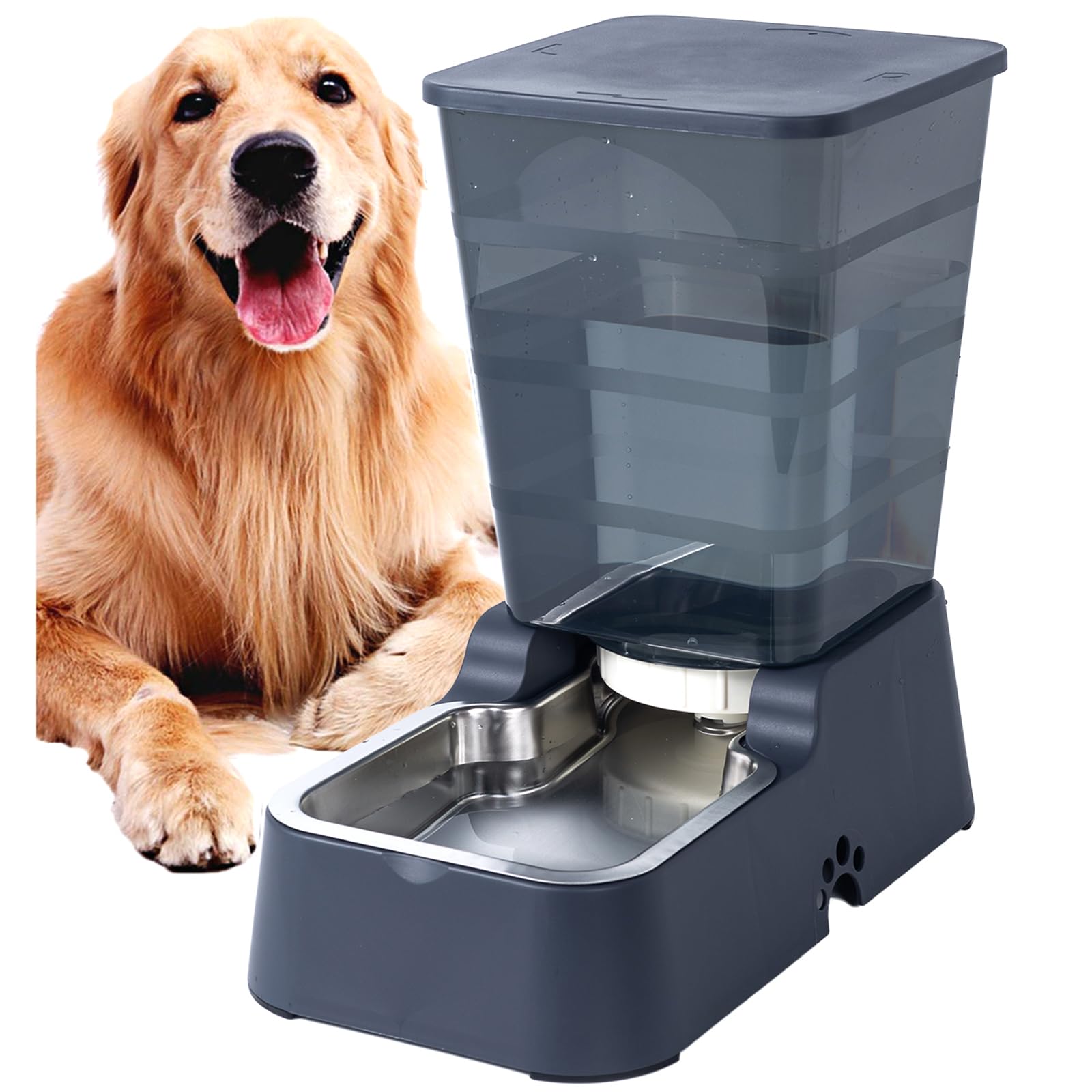 Distributeur automatique de nourriture pour chien de 5 l et eau pour chiens de taille moyenne et grande et autres animaux domestiques (distributeur d'eau gris foncé de 5 l)