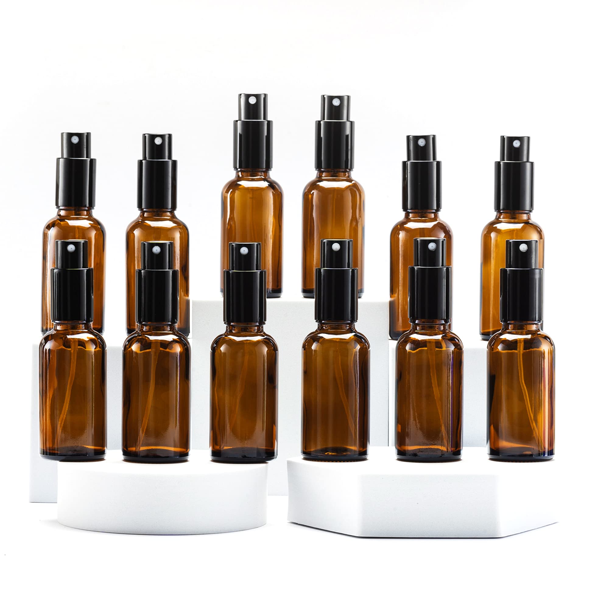 YIZHAO Flacon Spray Vide 30ml, Ambré Bouteille Spray Verre, avec Brouillard de Pulverisateur Fine, pour Huiles Essentielles, Aromathérapie, Parfums, Nettoyage, Voyage, Pharmacie – 12Pcs