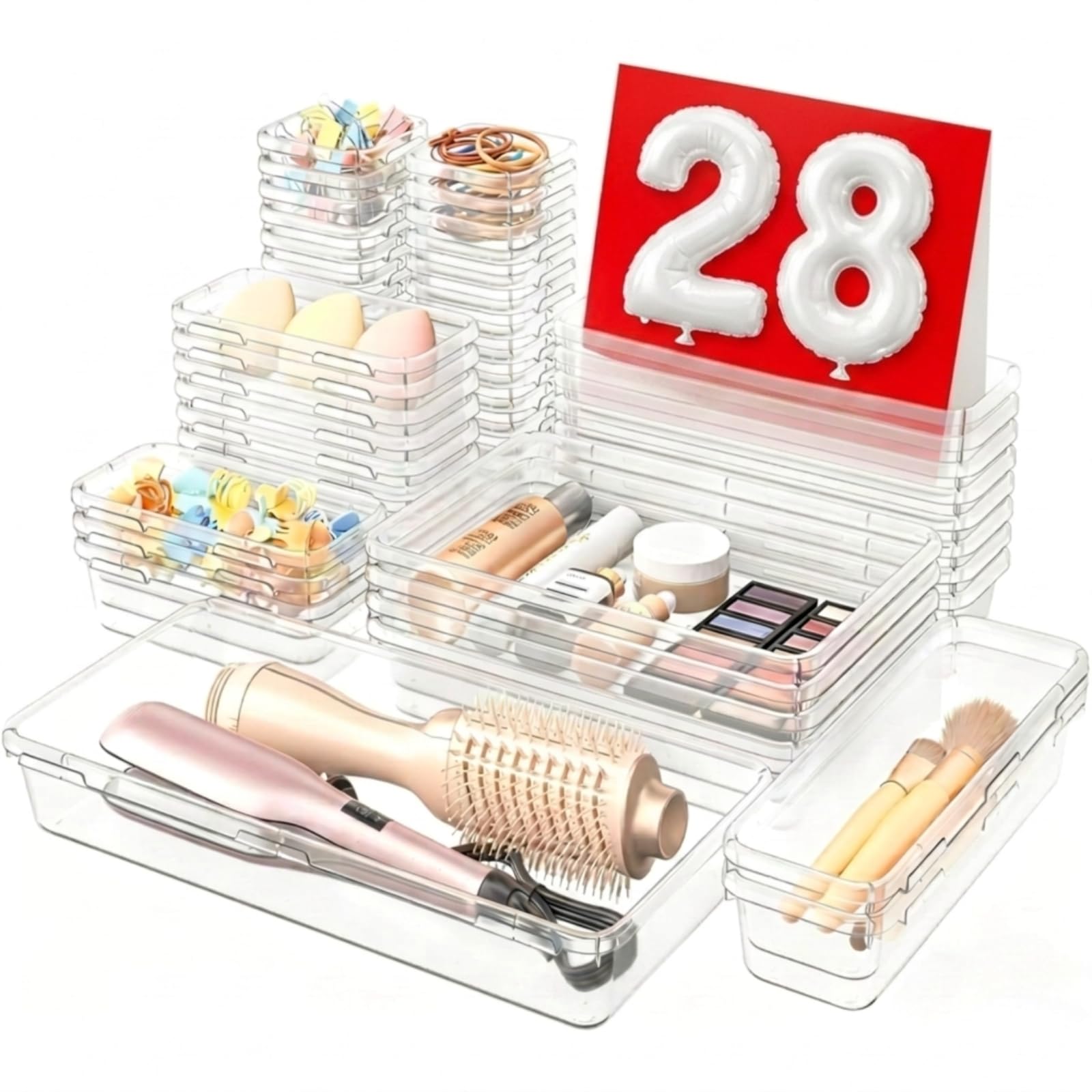 A-LuGei 28 pièces Organisateur de tiroirs avec 5 tailles, organisateur de coiffeuse, système d'organisation de tiroirs pouvant être utilisé pour les, les salles de bains