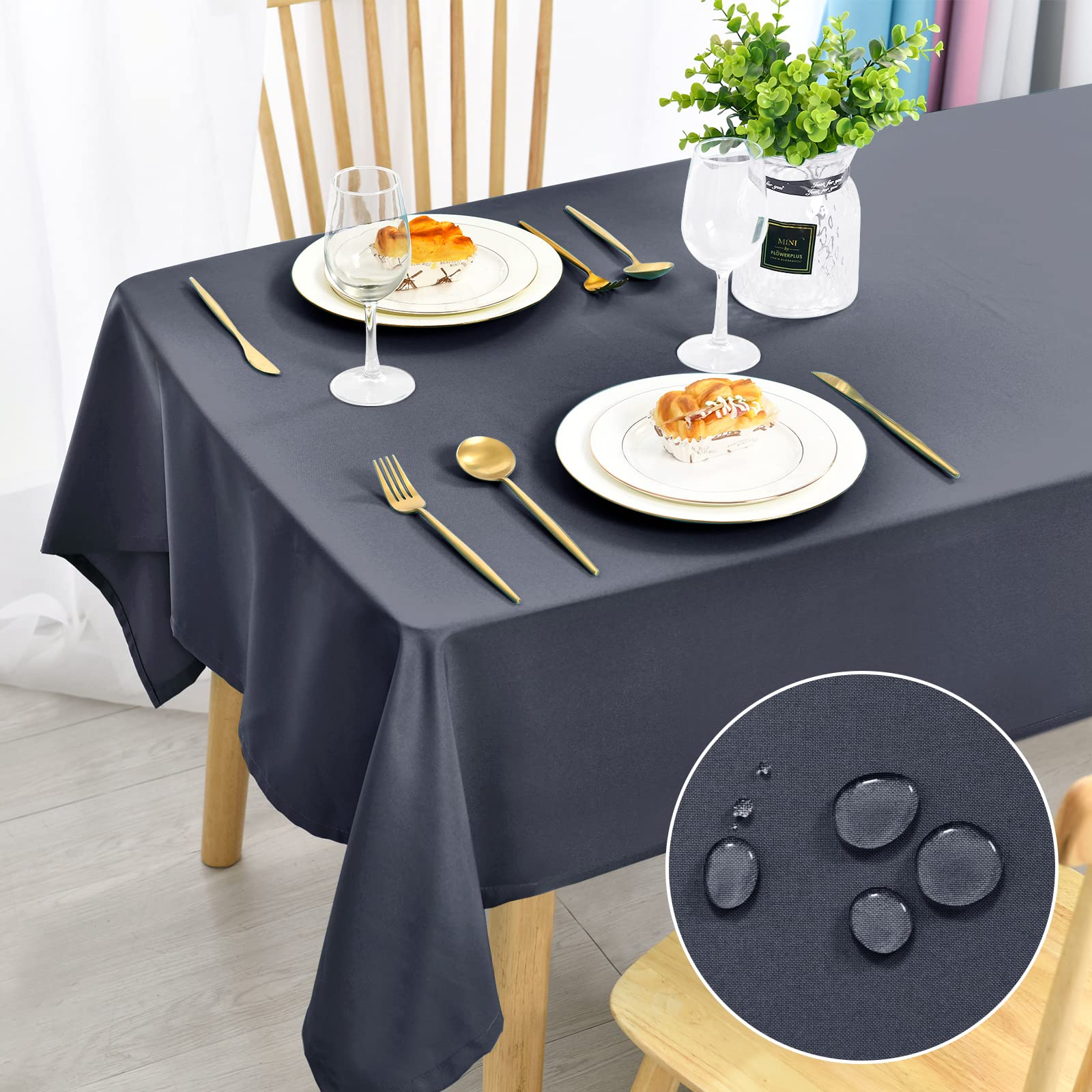 DWCN Nappe anti-taches lavable, imperméable, pour salle à manger, jardin, fête, mariage ou maison, gris, 150 x 300 cm